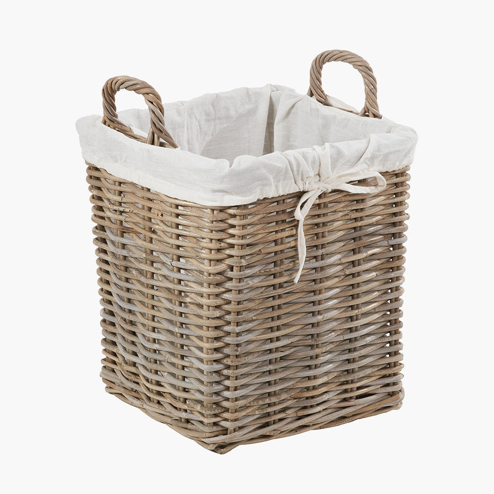 Set of 2 Tobs Grey Kubu Rattan Lined Square Log Baskets