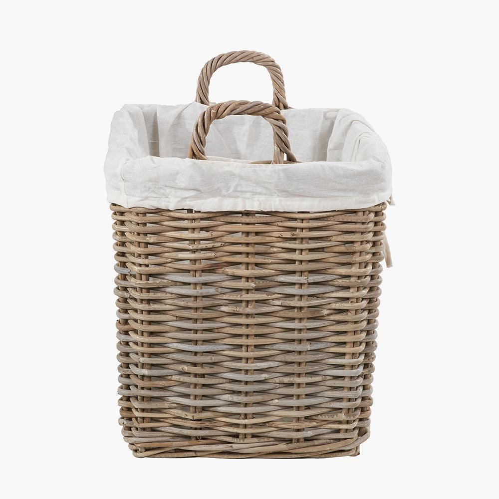 Set of 2 Tobs Grey Kubu Rattan Lined Square Log Baskets