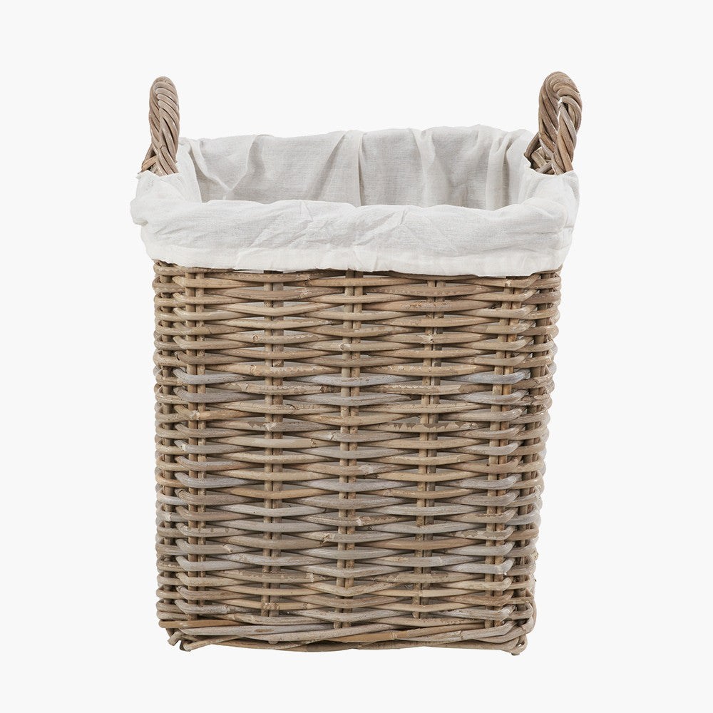 Set of 2 Tobs Grey Kubu Rattan Lined Square Log Baskets