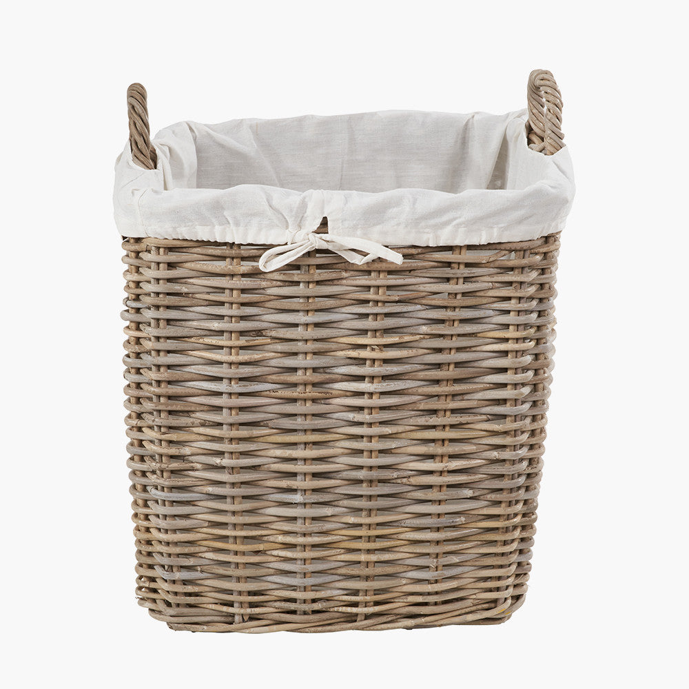Set of 2 Tobs Grey Kubu Rattan Lined Square Log Baskets