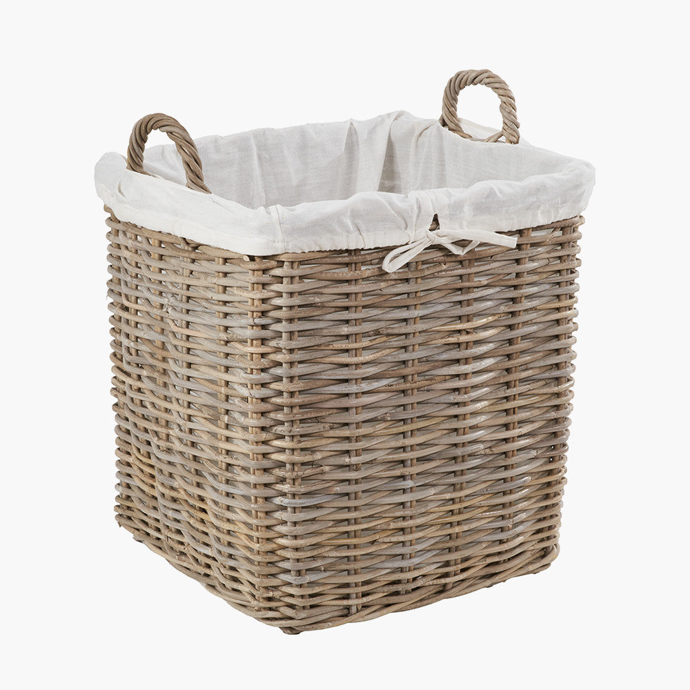 Set of 2 Tobs Grey Kubu Rattan Lined Square Log Baskets