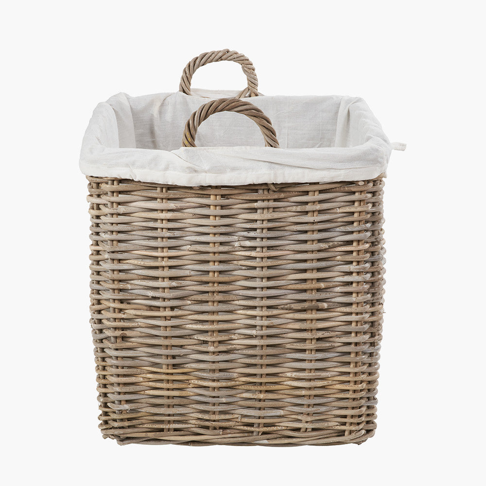 Set of 2 Tobs Grey Kubu Rattan Lined Square Log Baskets