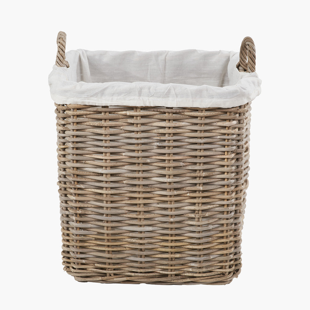 Set of 2 Tobs Grey Kubu Rattan Lined Square Log Baskets