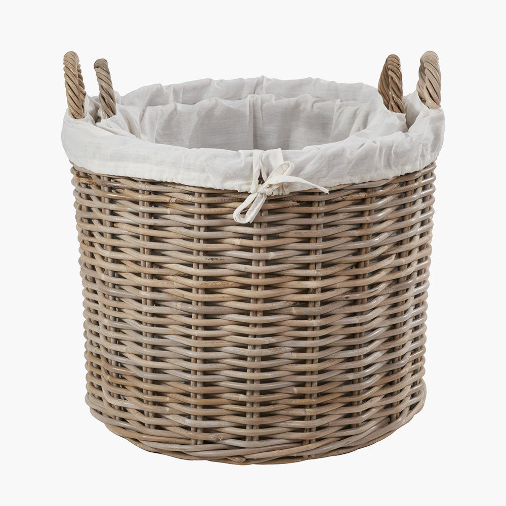 Set of 2 Tobs Grey Kubu Rattan Lined Round Log Baskets