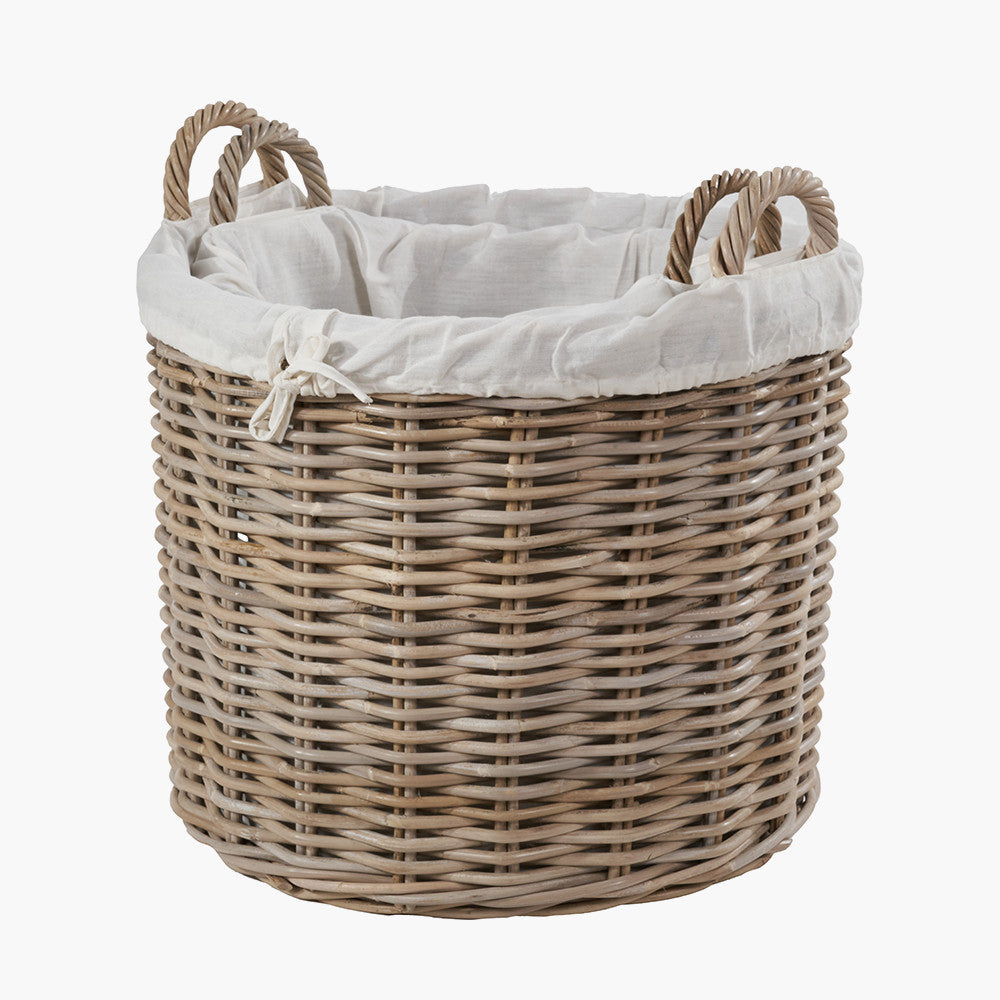 Set of 2 Tobs Grey Kubu Rattan Lined Round Log Baskets
