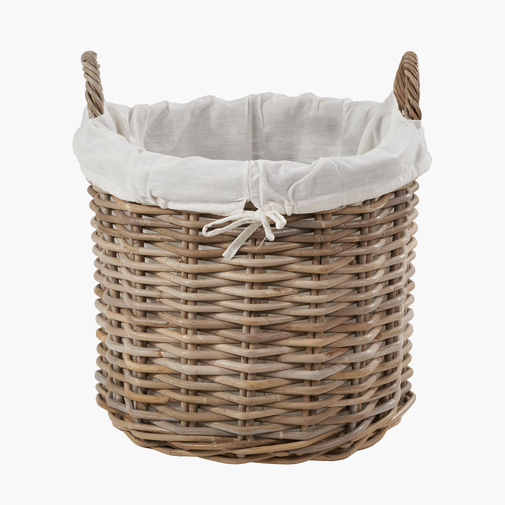 Set of 2 Tobs Grey Kubu Rattan Lined Round Log Baskets
