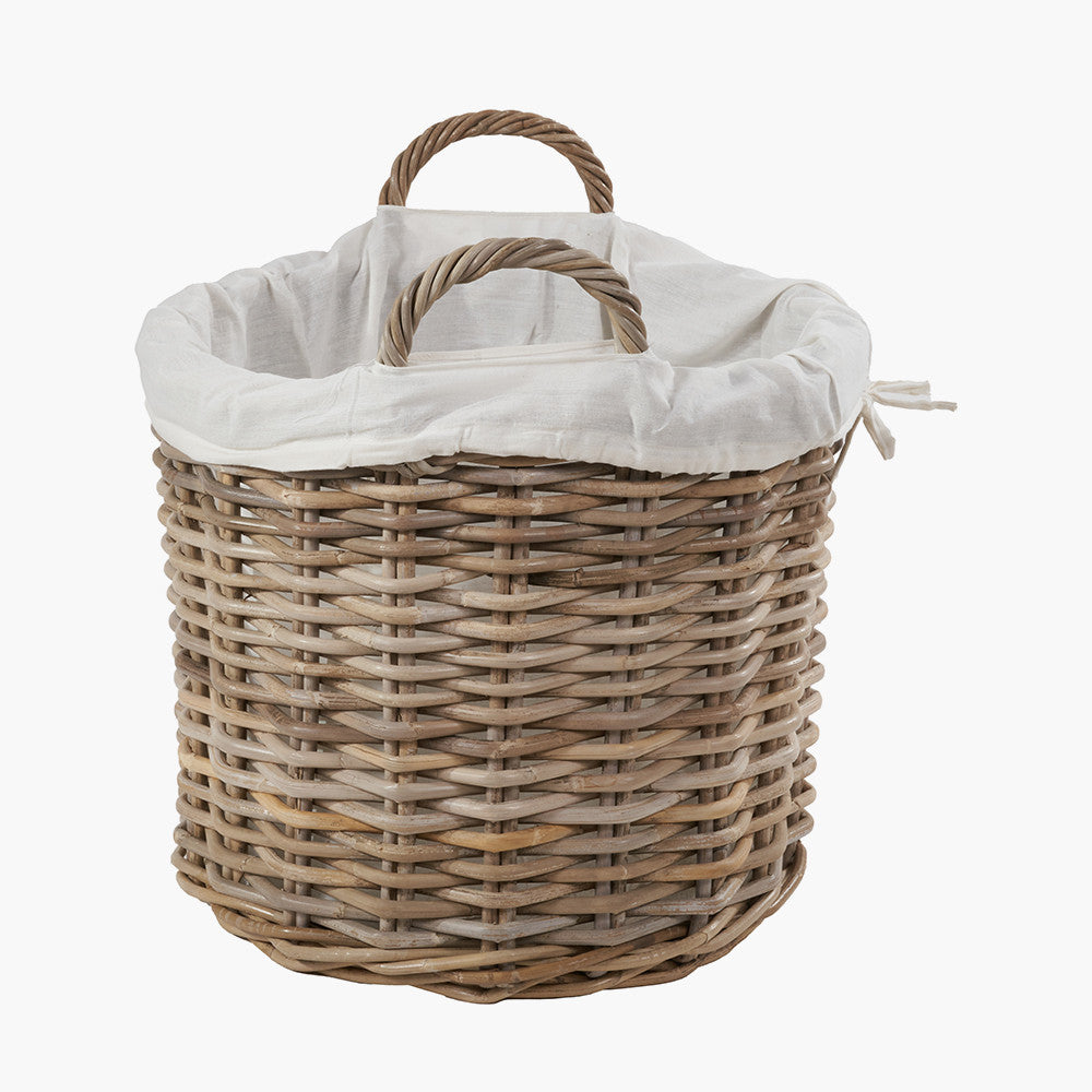 Set of 2 Tobs Grey Kubu Rattan Lined Round Log Baskets