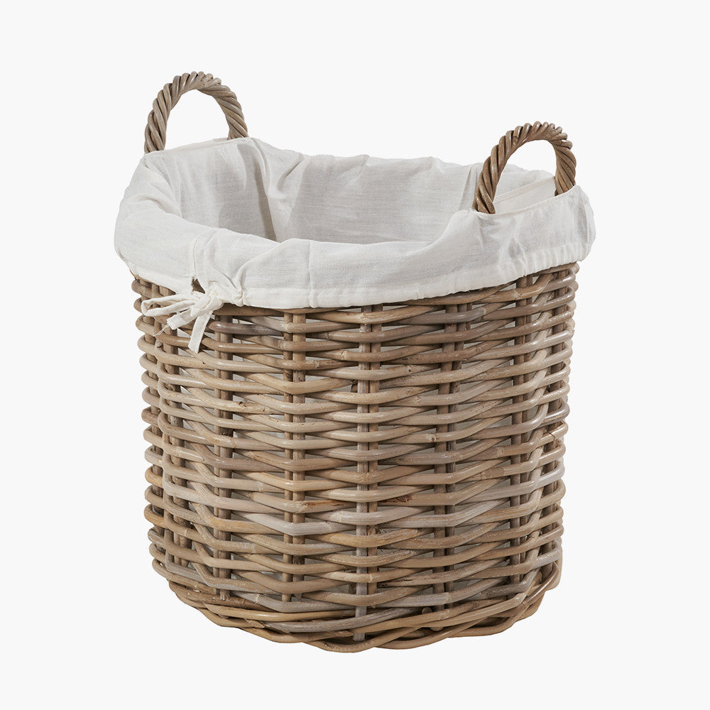 Set of 2 Tobs Grey Kubu Rattan Lined Round Log Baskets