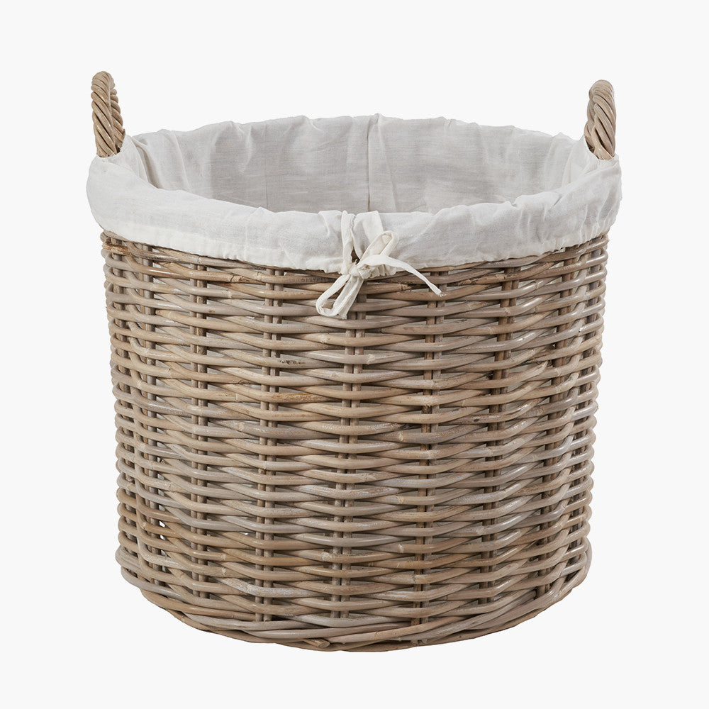 Set of 2 Tobs Grey Kubu Rattan Lined Round Log Baskets