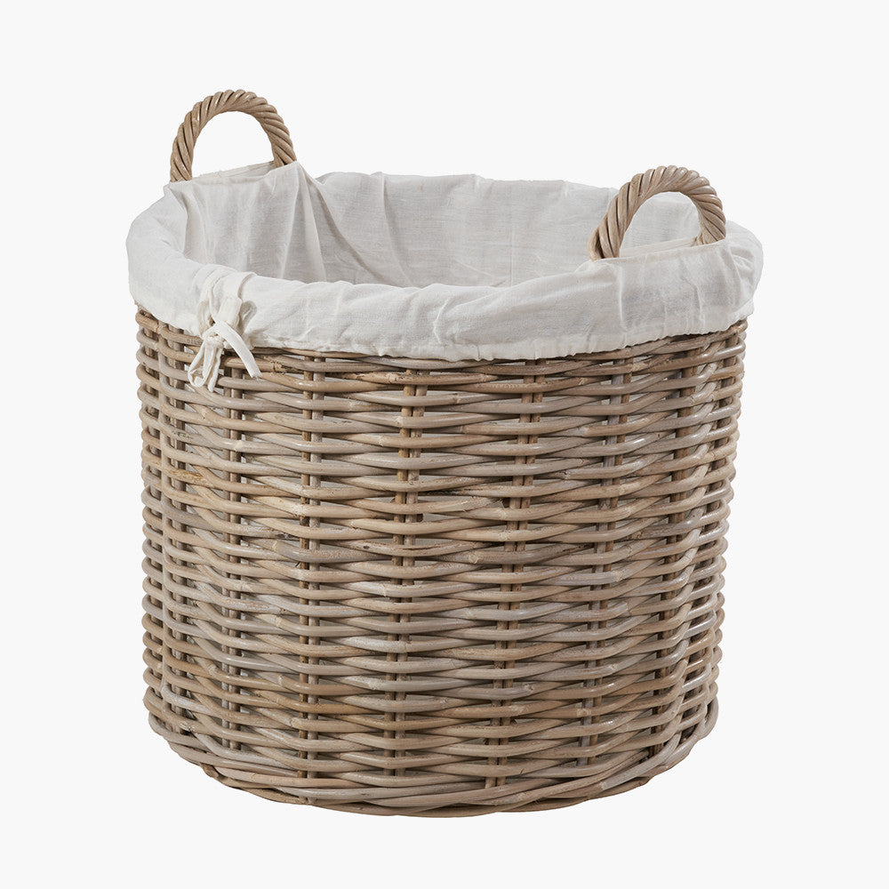Set of 2 Tobs Grey Kubu Rattan Lined Round Log Baskets