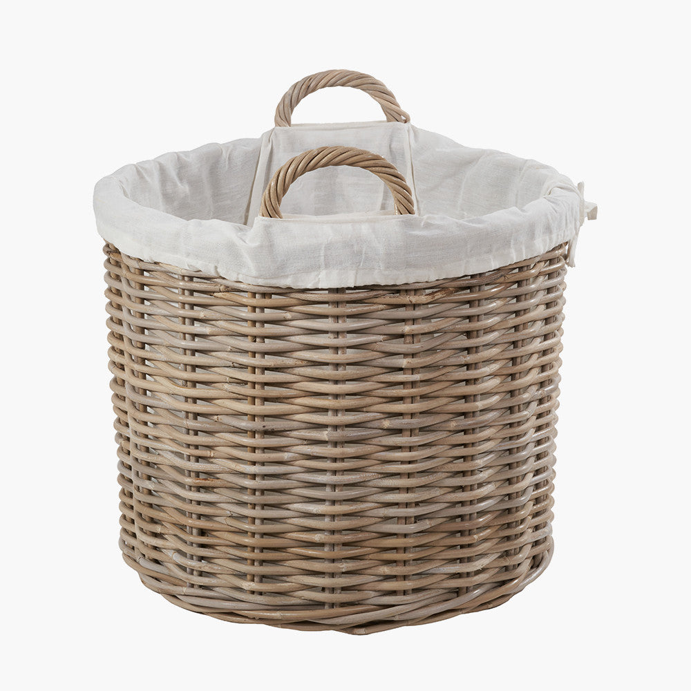 Set of 2 Tobs Grey Kubu Rattan Lined Round Log Baskets