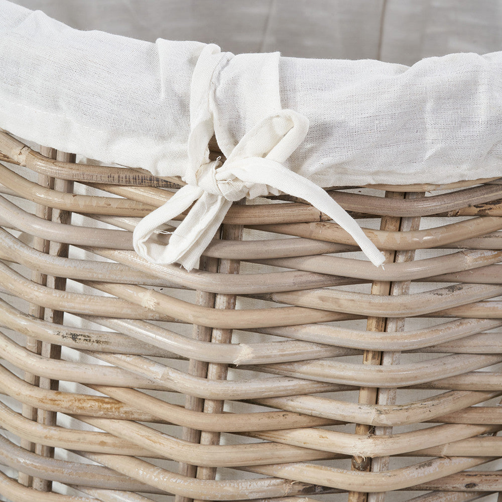Set of 2 Tobs Grey Kubu Rattan Lined Round Log Baskets