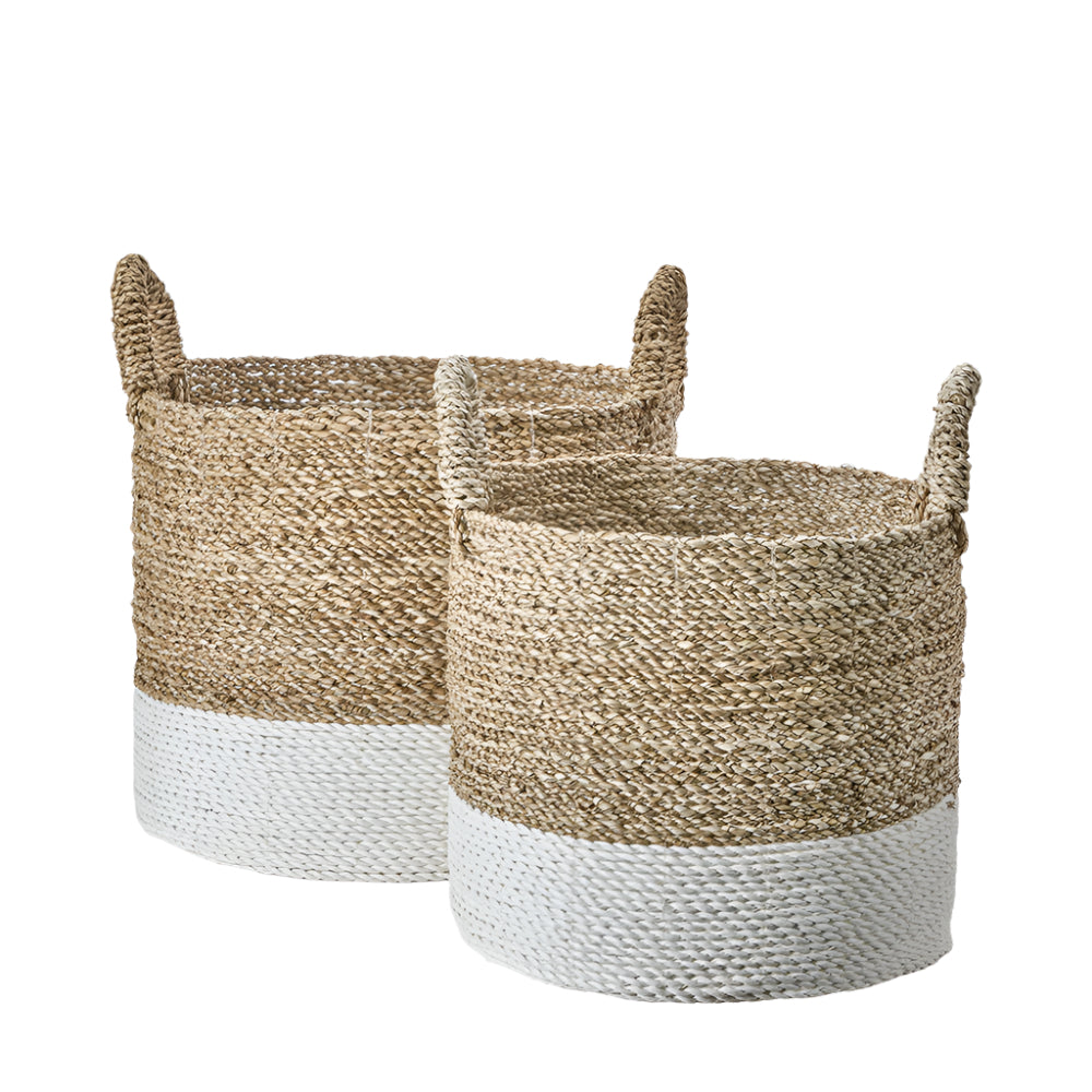 Set of 2 Banana Leaf Two Tone Natural and White Baskets