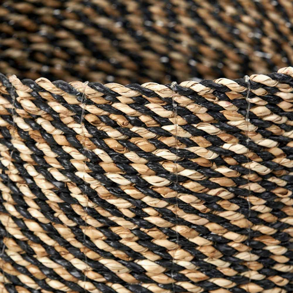 Set of 2 Seagrass Natural & Black Round Handled Baskets