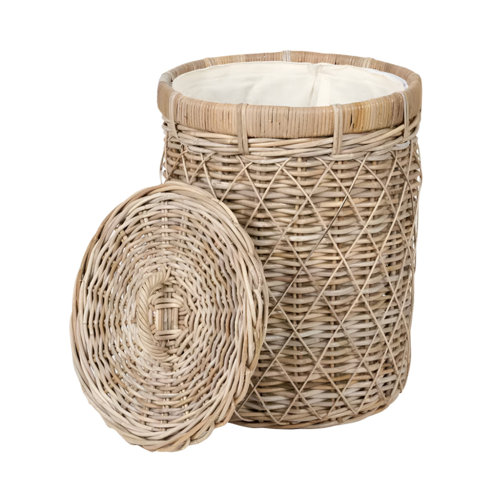 Brown Rattan Round Linen Basket