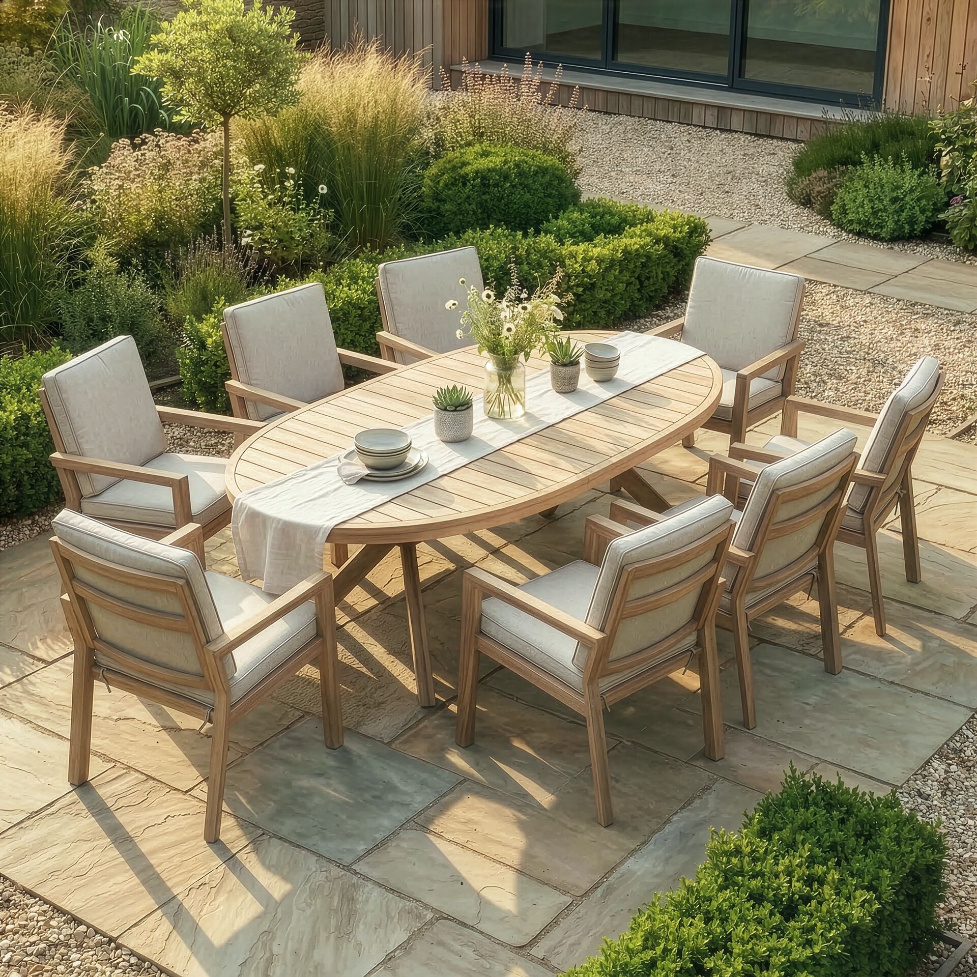 New York 8 Seater Oval Dining Set - Wood Effect