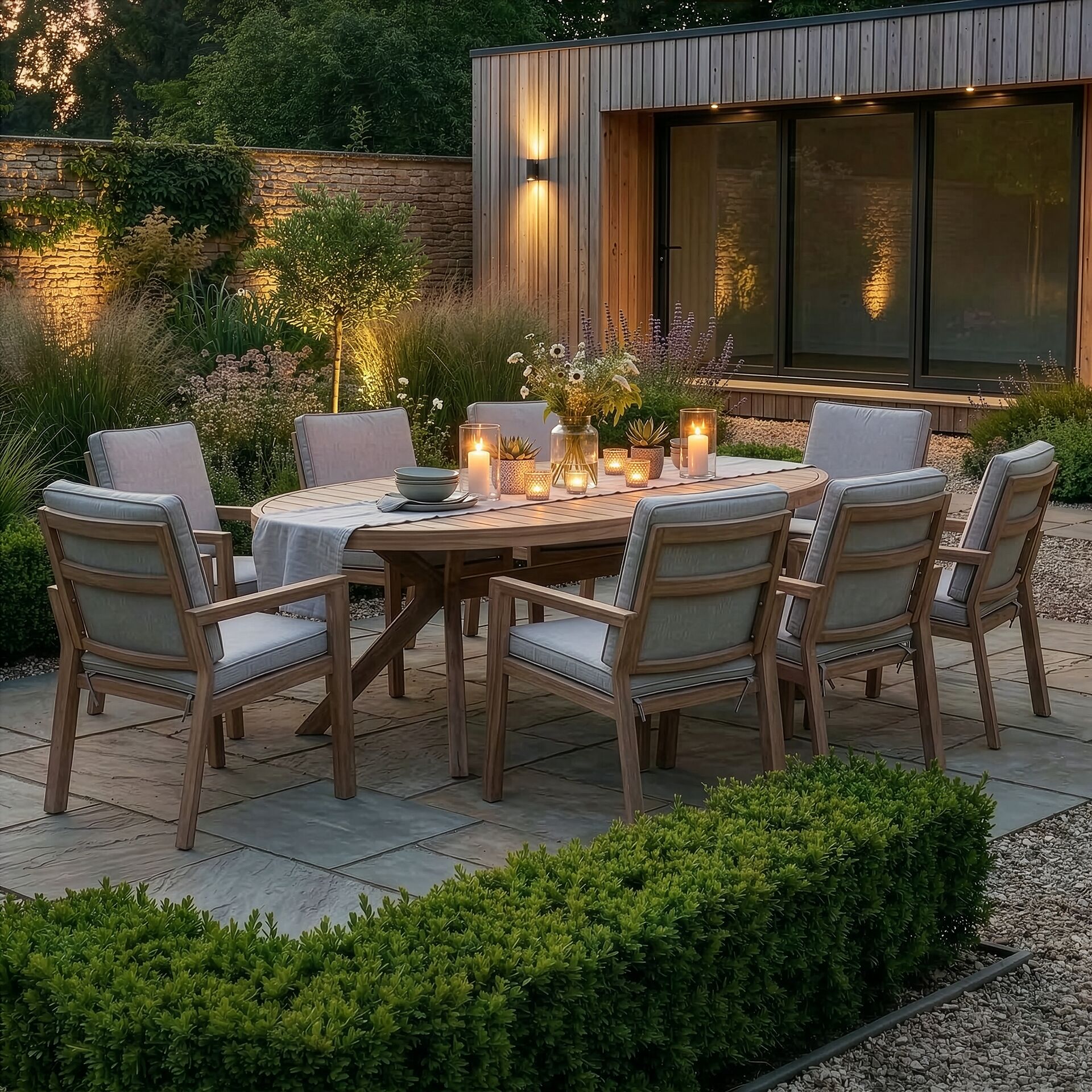 New York 8 Seater Oval Dining Set - Wood Effect