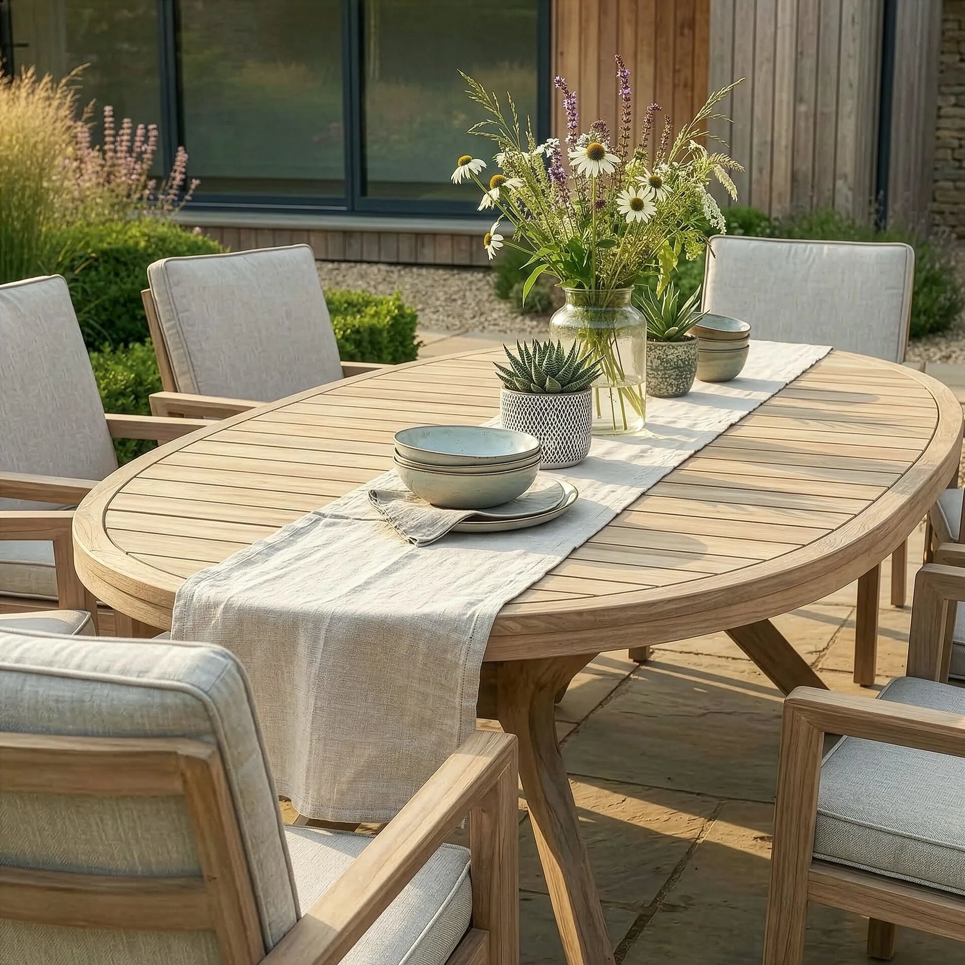 New York 8 Seater Oval Dining Set - Wood Effect