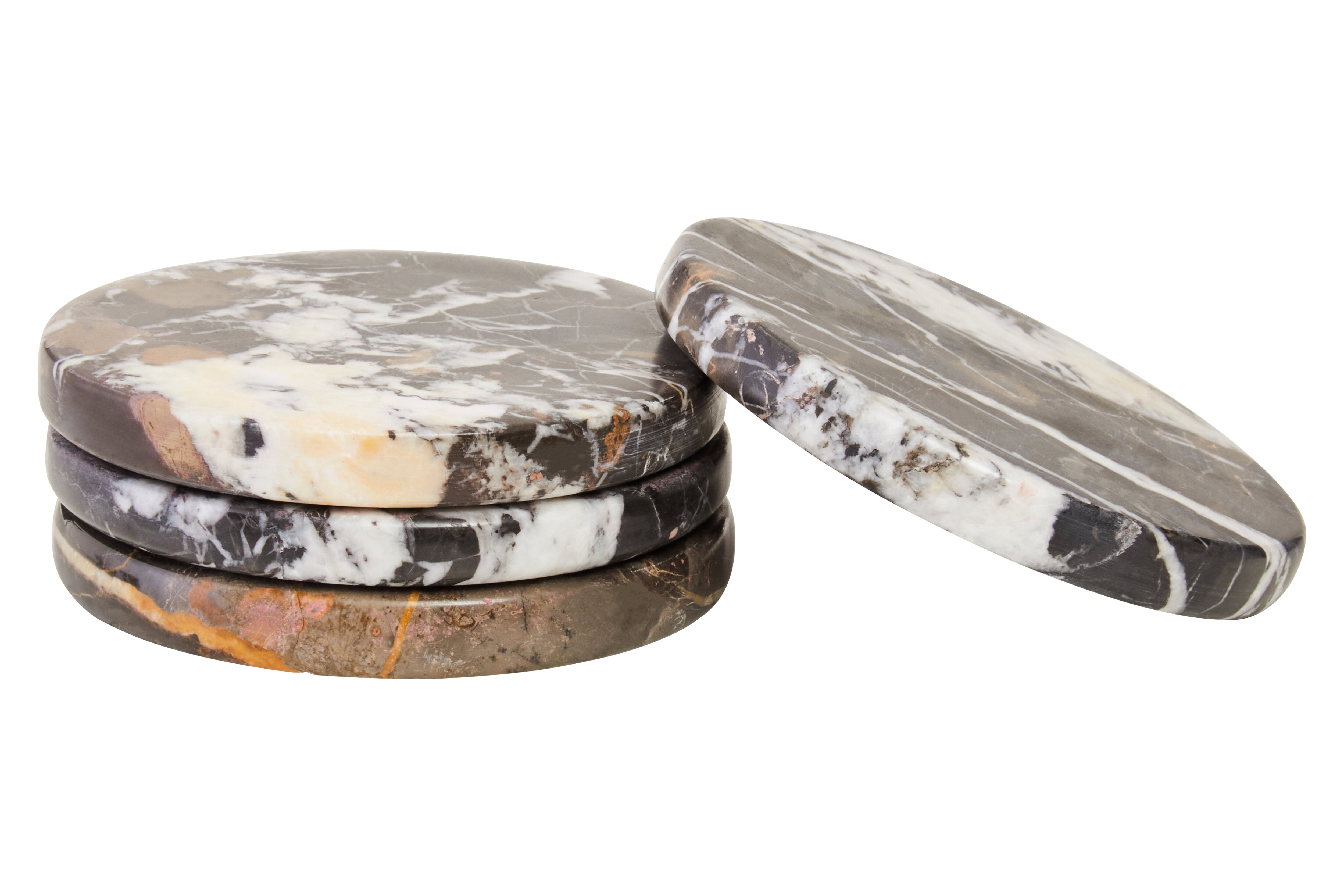 Set of 4 Toluca Black Marble Round Coasters