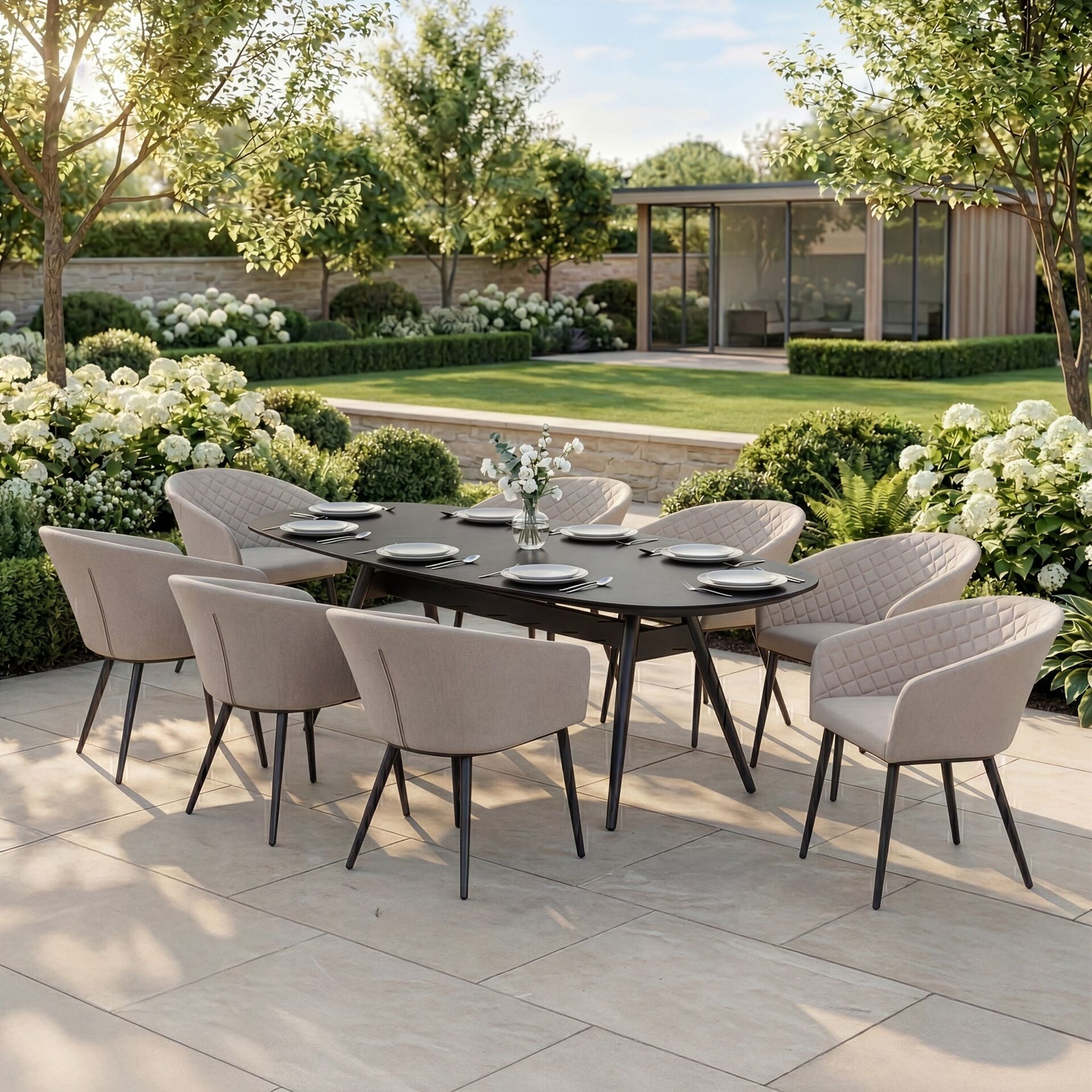 Ambition Oatmeal Beige Outdoor Dining Set Oval | 8 Seater