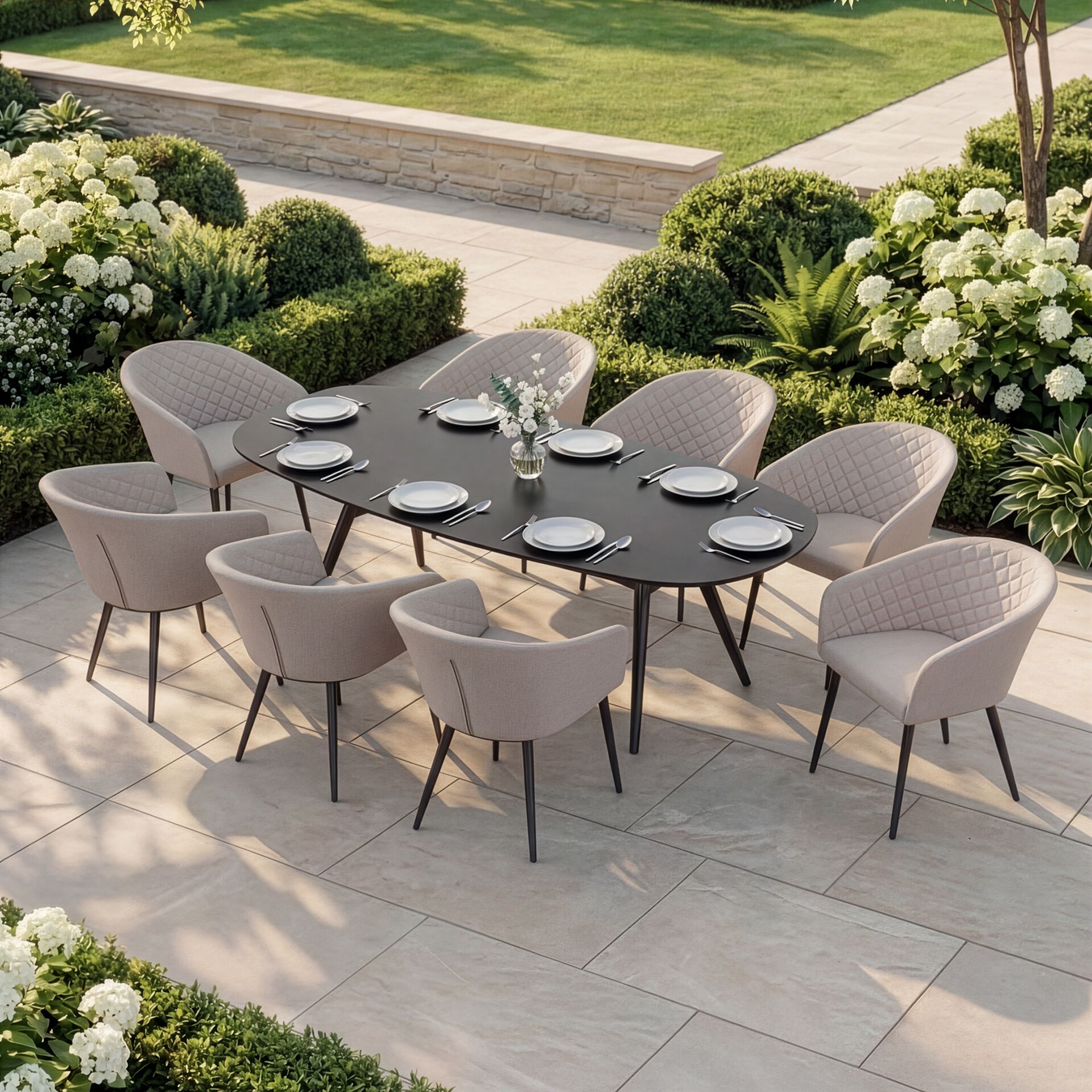 Ambition Oatmeal Beige Outdoor Dining Set Oval | 8 Seater