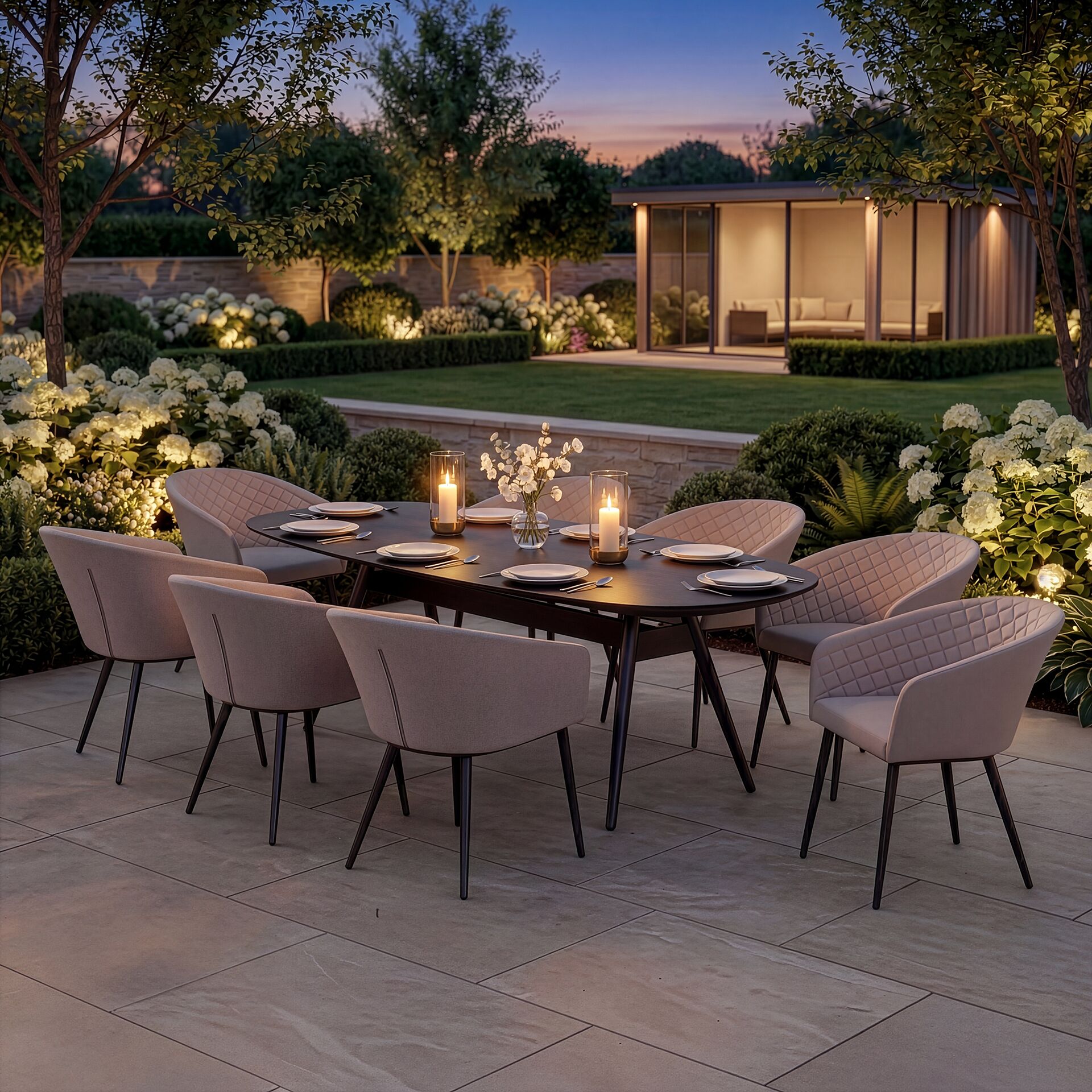 Ambition Oatmeal Beige Outdoor Dining Set Oval | 8 Seater