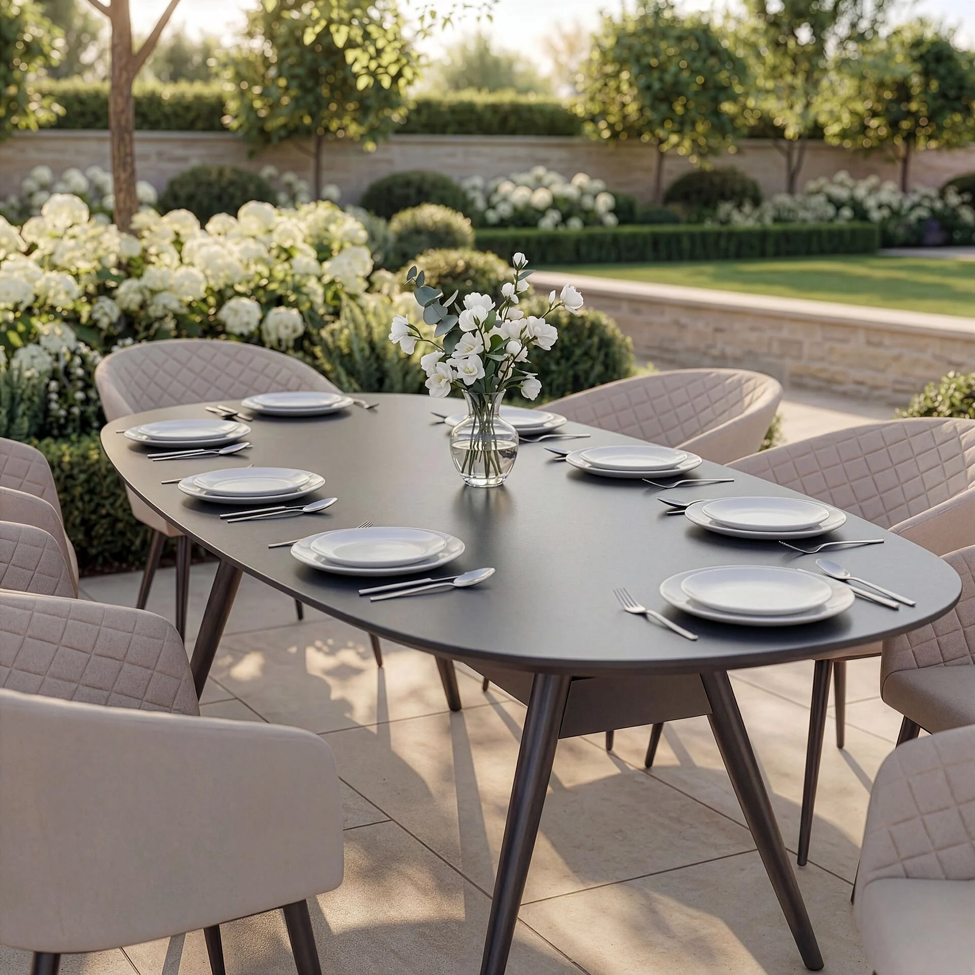 Ambition Oatmeal Beige Outdoor Dining Set Oval | 8 Seater