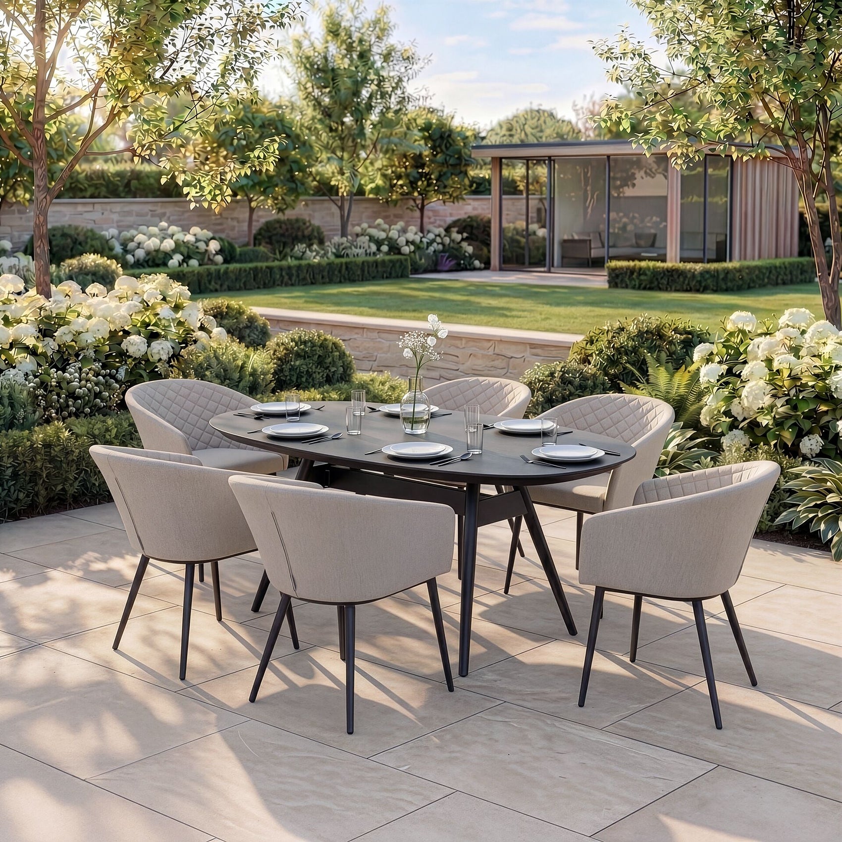 Ambition Oatmeal Beige Outdoor Dining Set Oval | 6 Seater