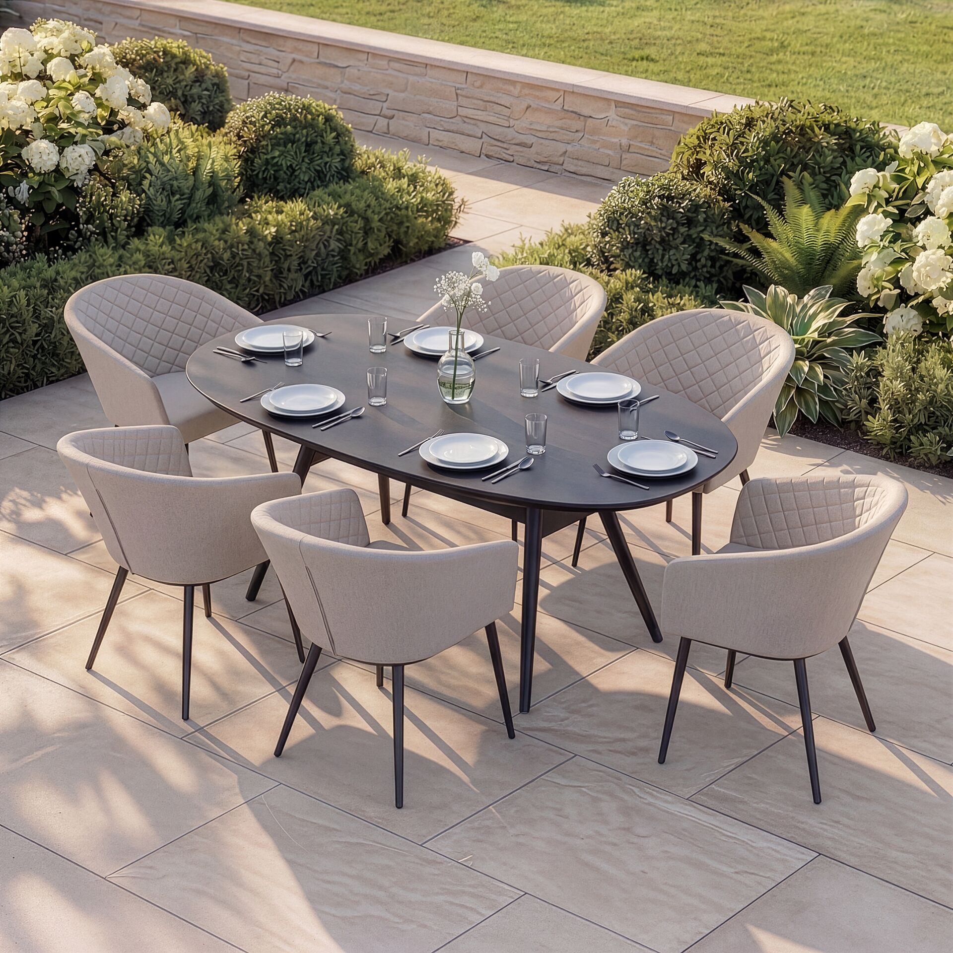 Ambition Oatmeal Beige Outdoor Dining Set Oval | 6 Seater