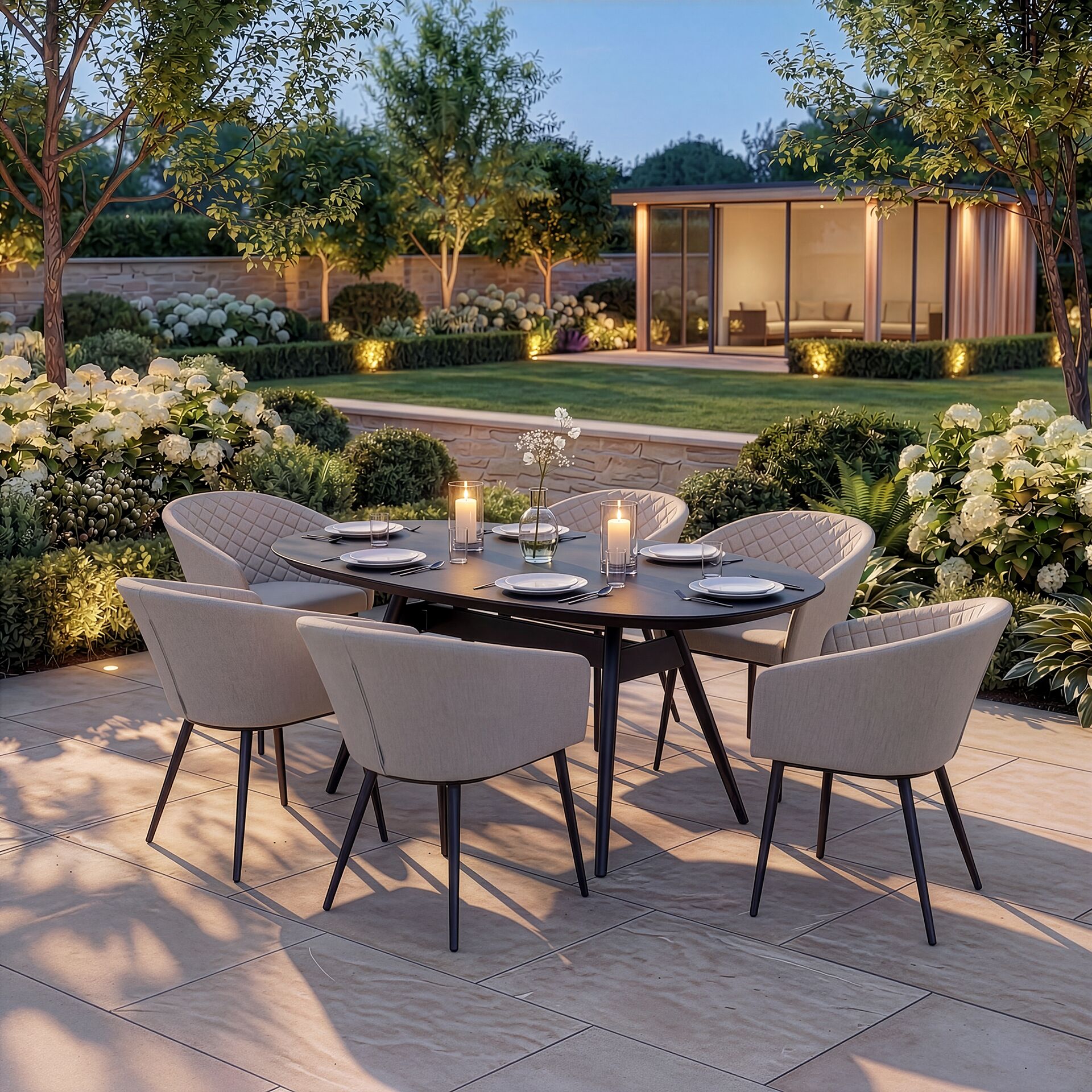 Ambition Oatmeal Beige Outdoor Dining Set Oval | 6 Seater