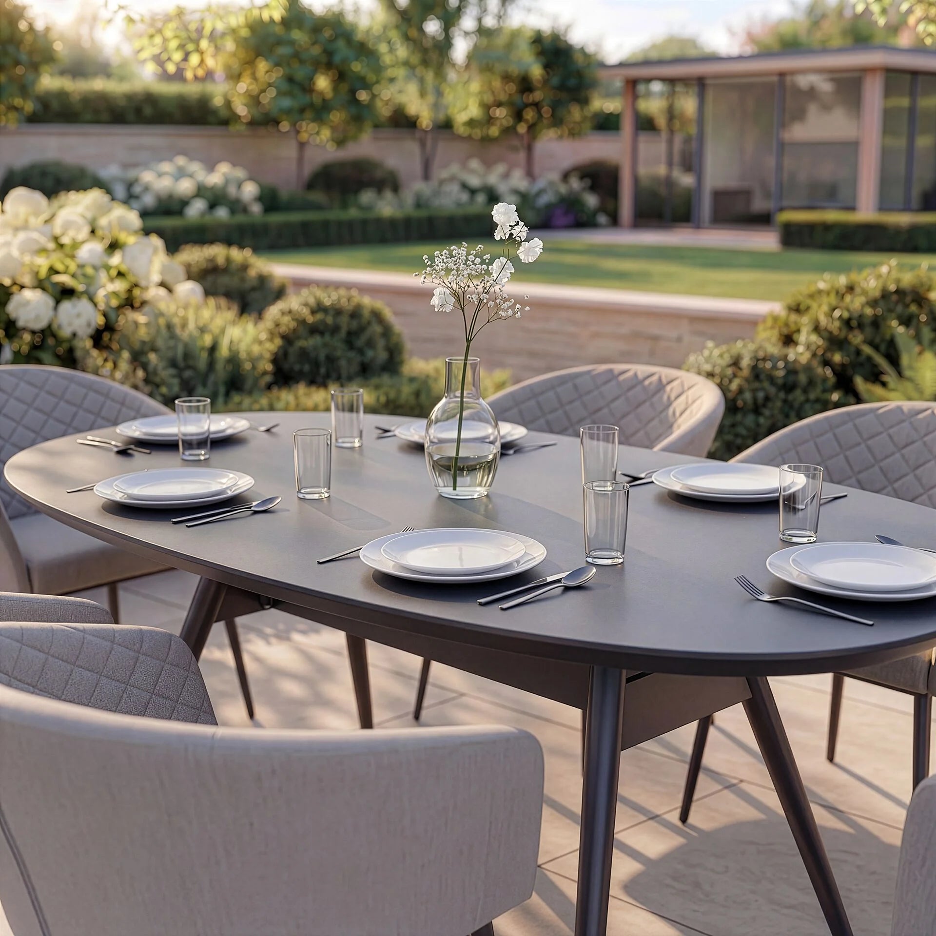 Ambition Oatmeal Beige Outdoor Dining Set Oval | 6 Seater
