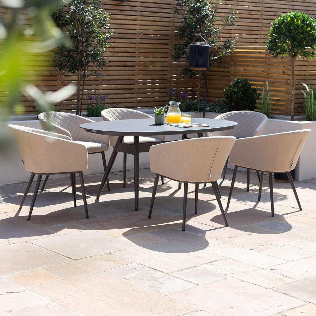 Ambition Oatmeal Beige Outdoor Dining Set Oval | 6 Seater