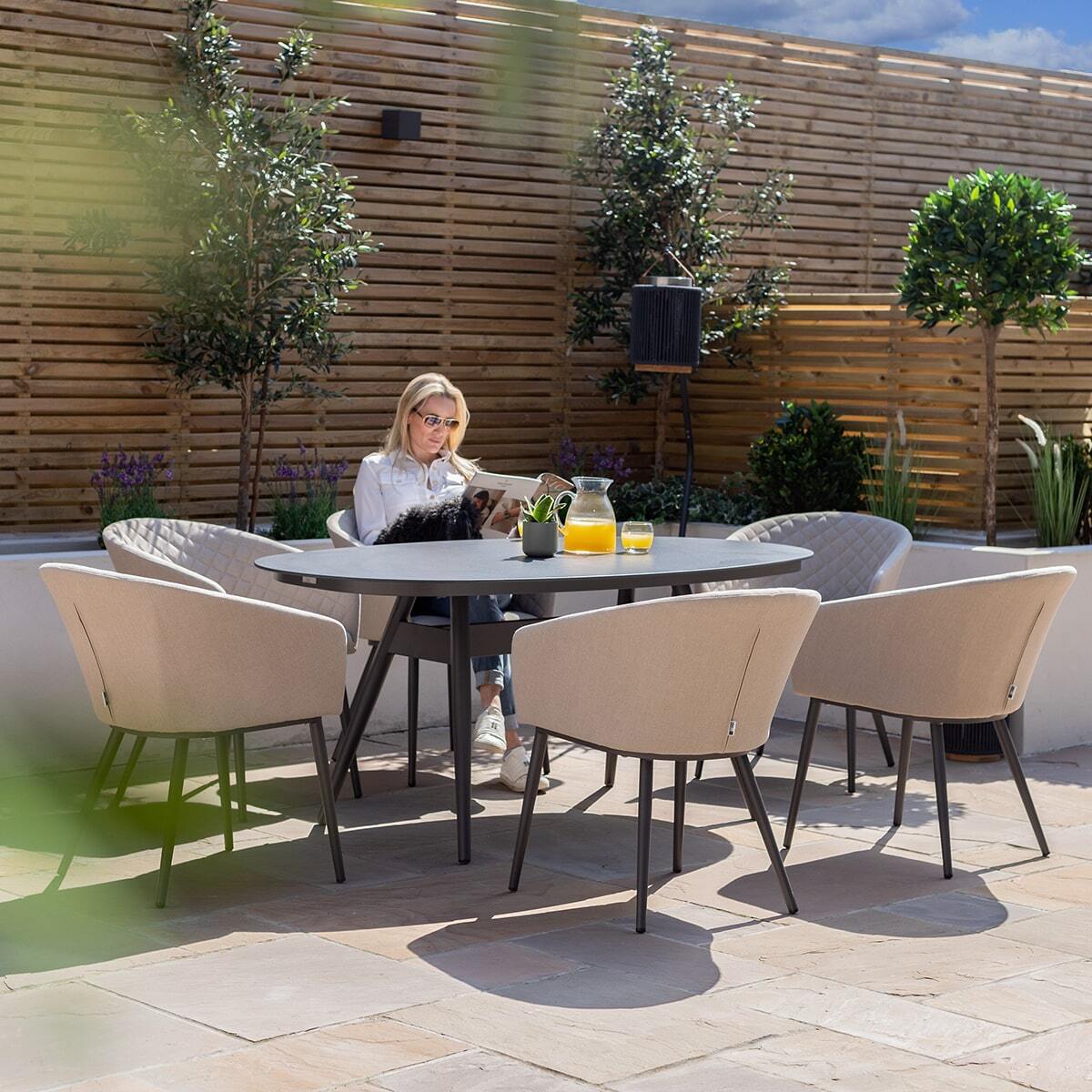 Ambition Oatmeal Beige Outdoor Dining Set Oval | 6 Seater