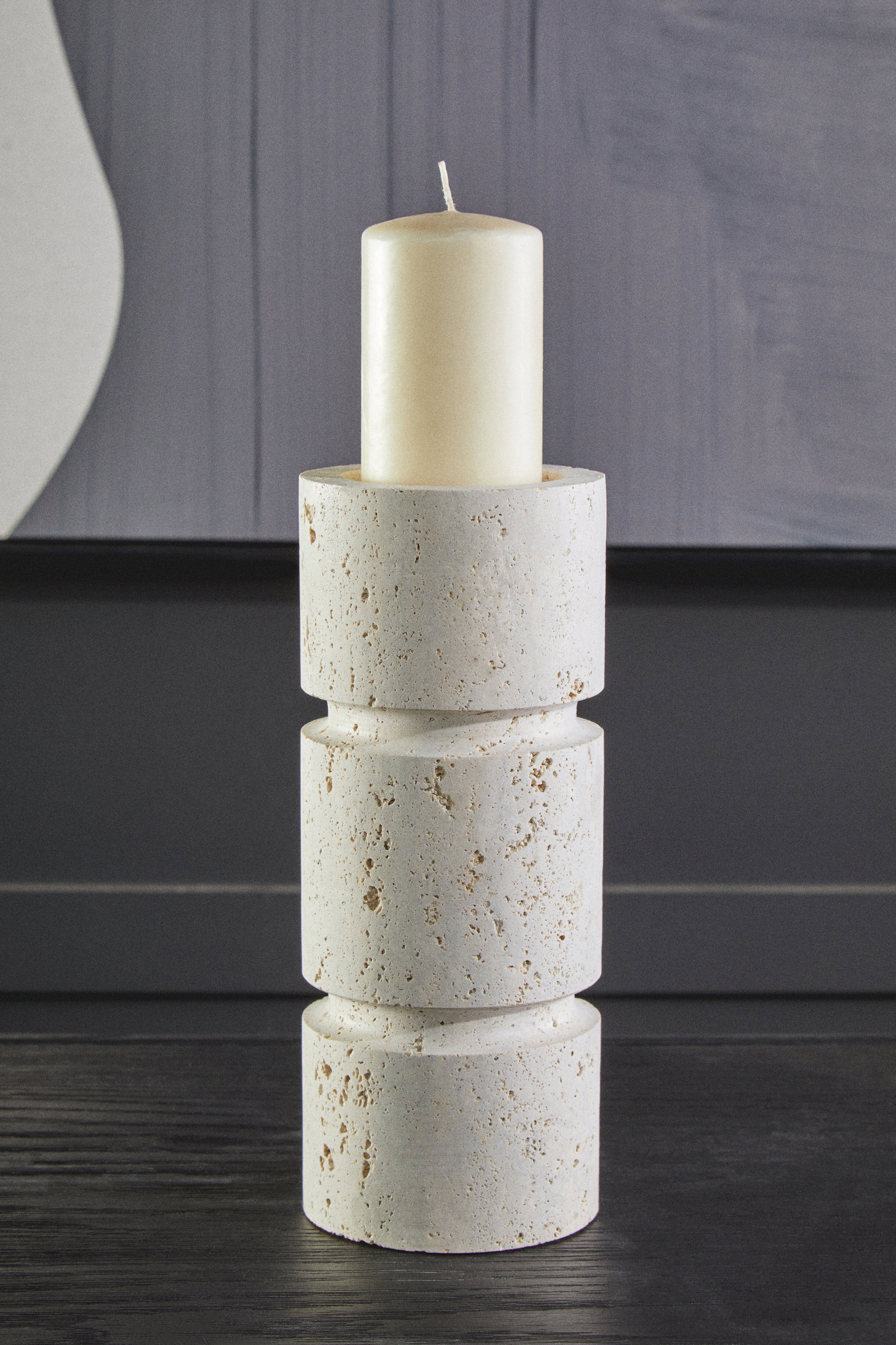Amo Natural Travertine Stacked Candle Holder | Small