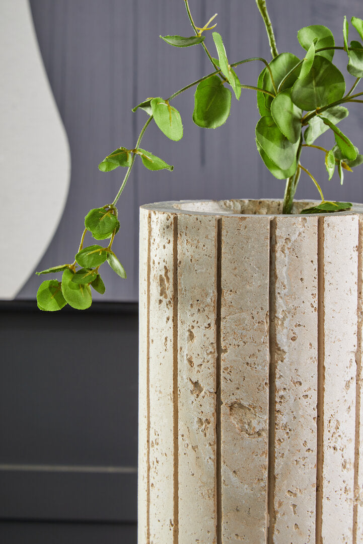 Amo Travertine Ribbed Vase