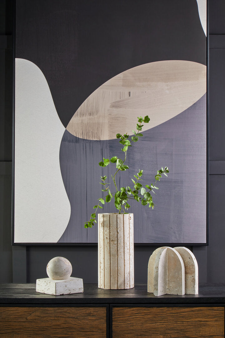 Amo Travertine Ribbed Vase