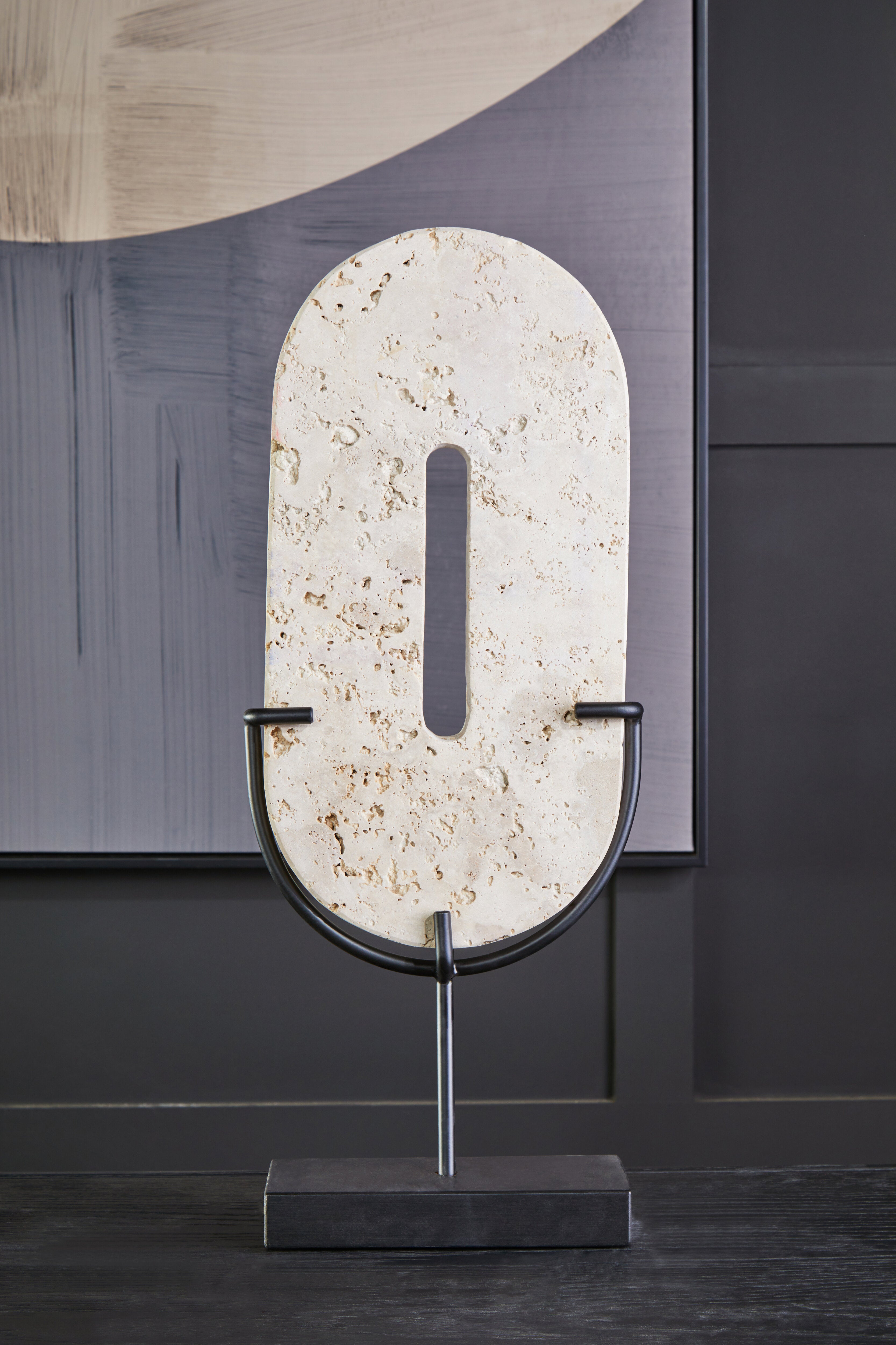 Amo Natural Travertine Stone Disc Sculpture | Large