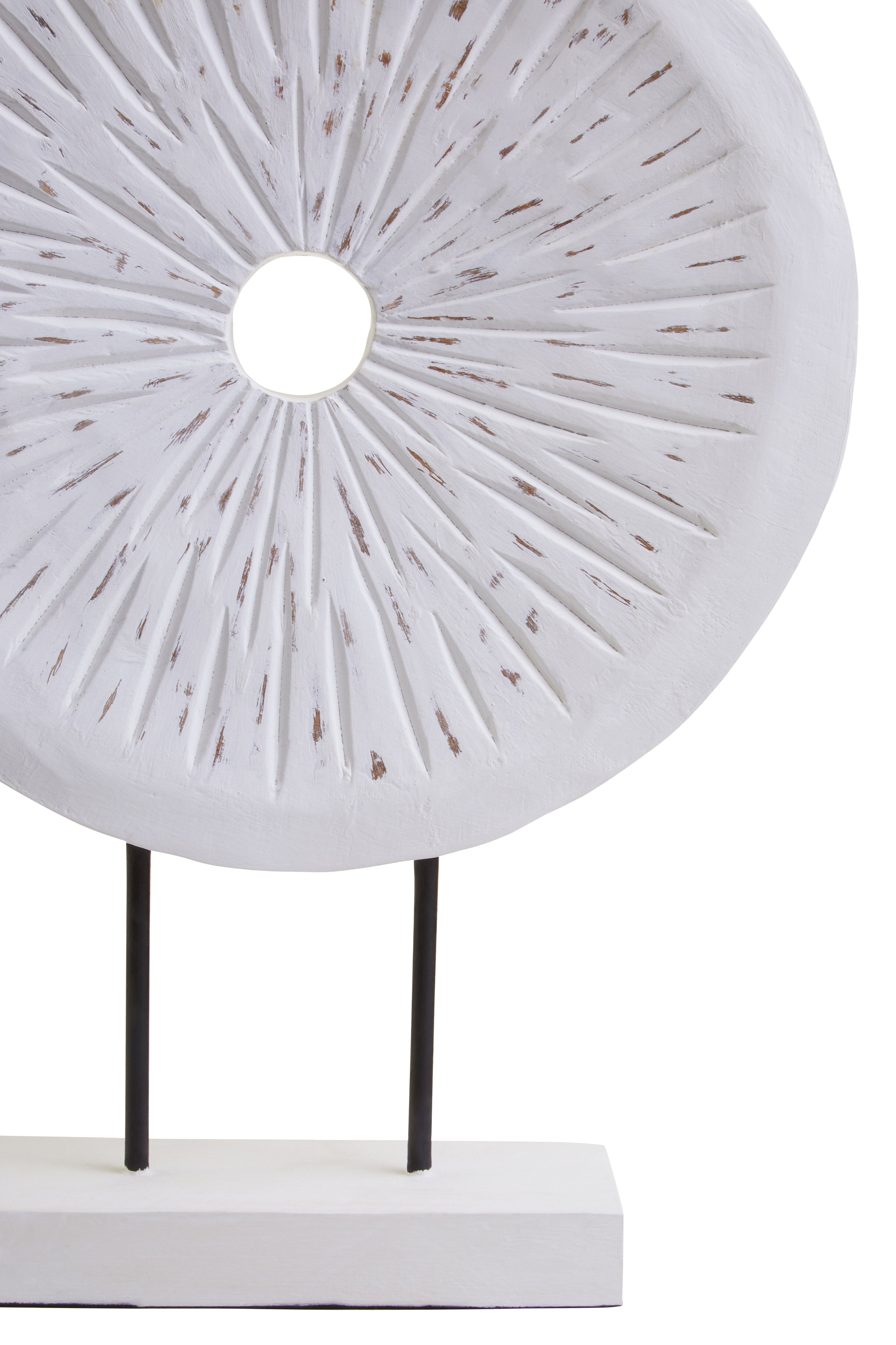 Osprey Distressed White Carved Wood Round Sculpture | Large