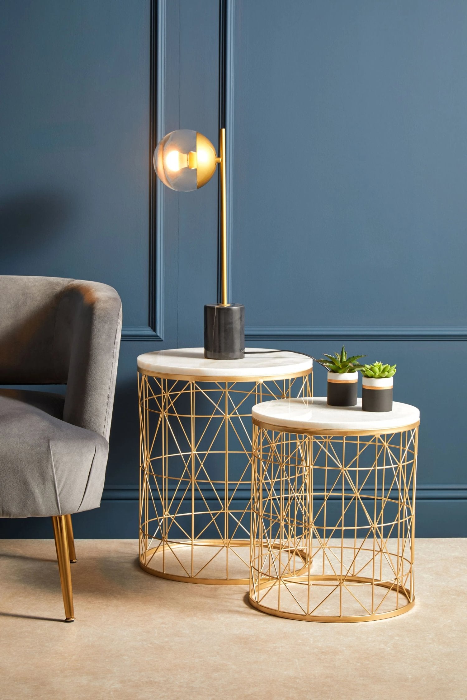 Fitzroy Small Gold Finish Metal & Black Marble Table Lamp
