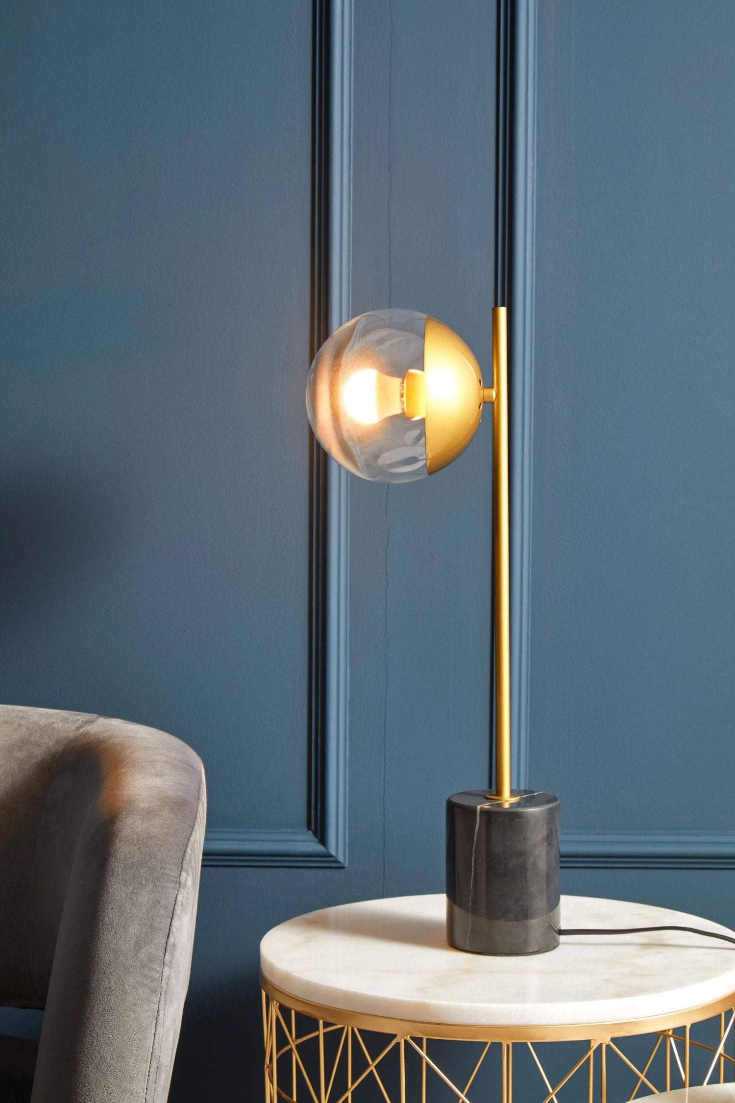 Fitzroy Small Gold Finish Metal & Black Marble Table Lamp