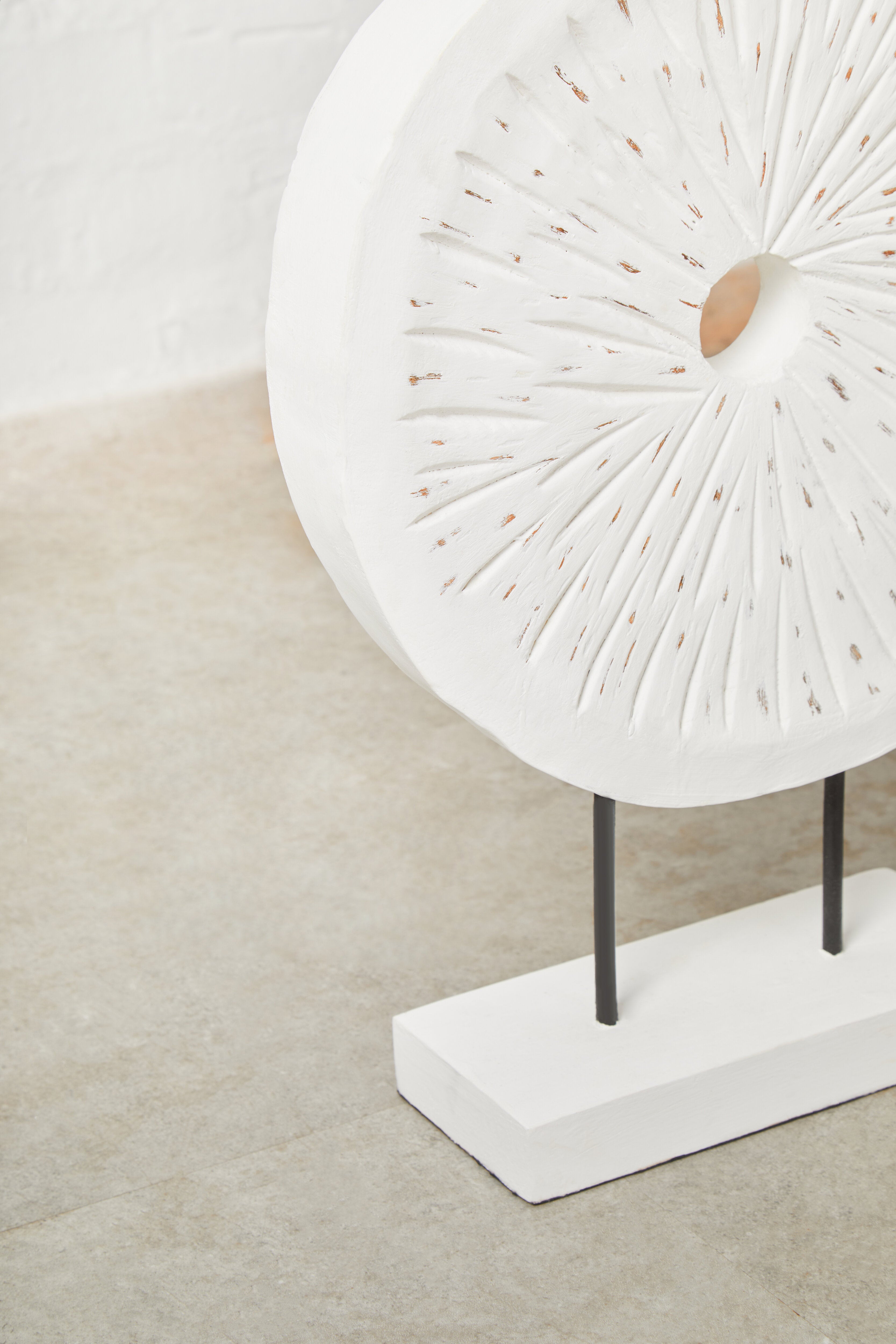 Osprey Distressed White Carved Wood Round Sculpture | Small