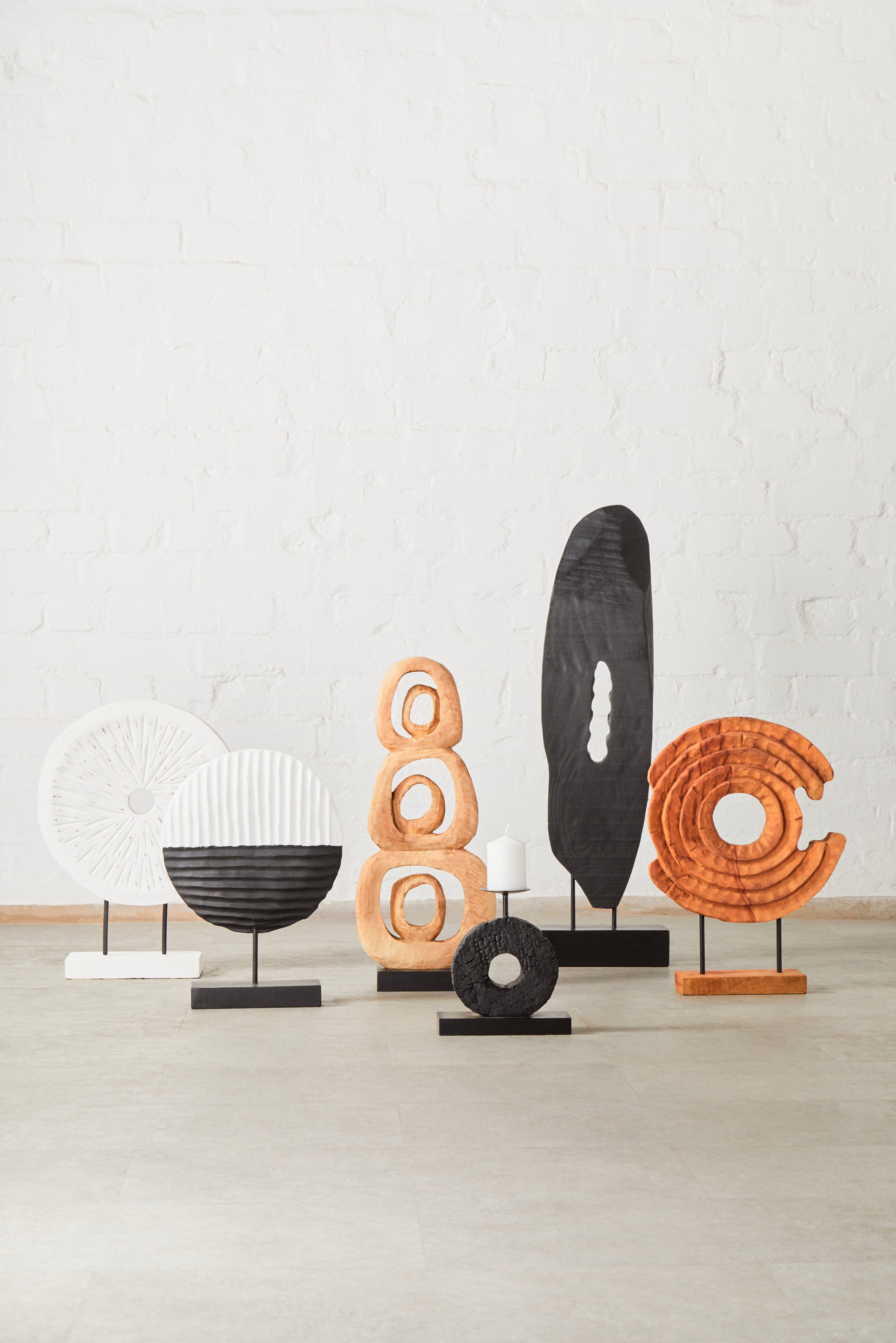 Osprey Distressed White Carved Wood Round Sculpture | Large