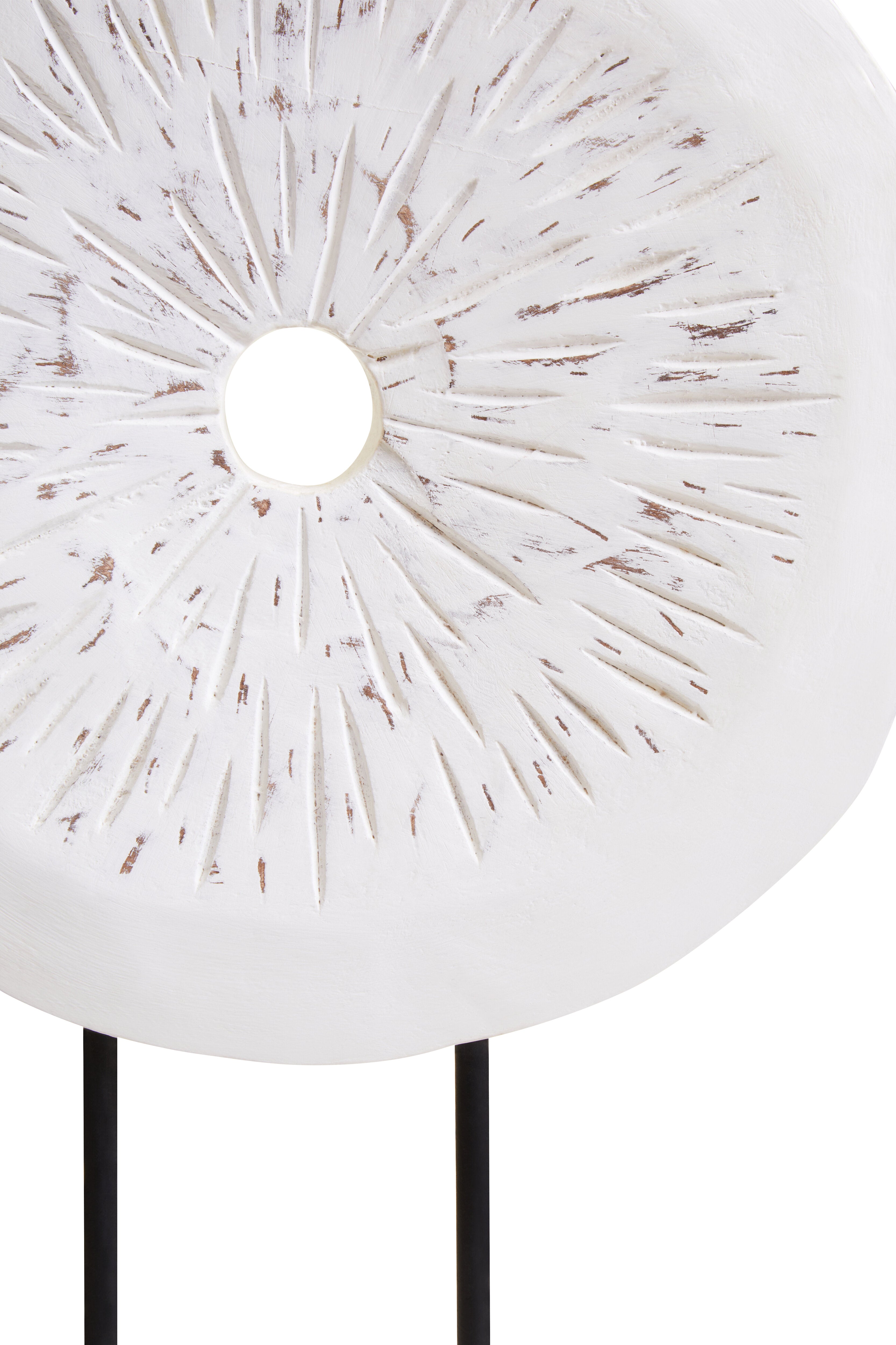 Osprey Distressed White Carved Wood Round Sculpture | Small