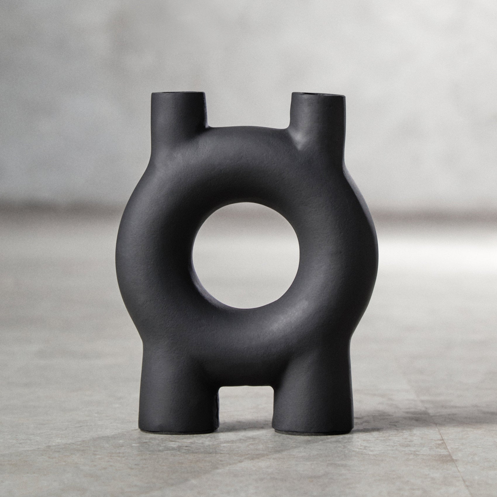 Toba Abstract Black Double Candle Holder