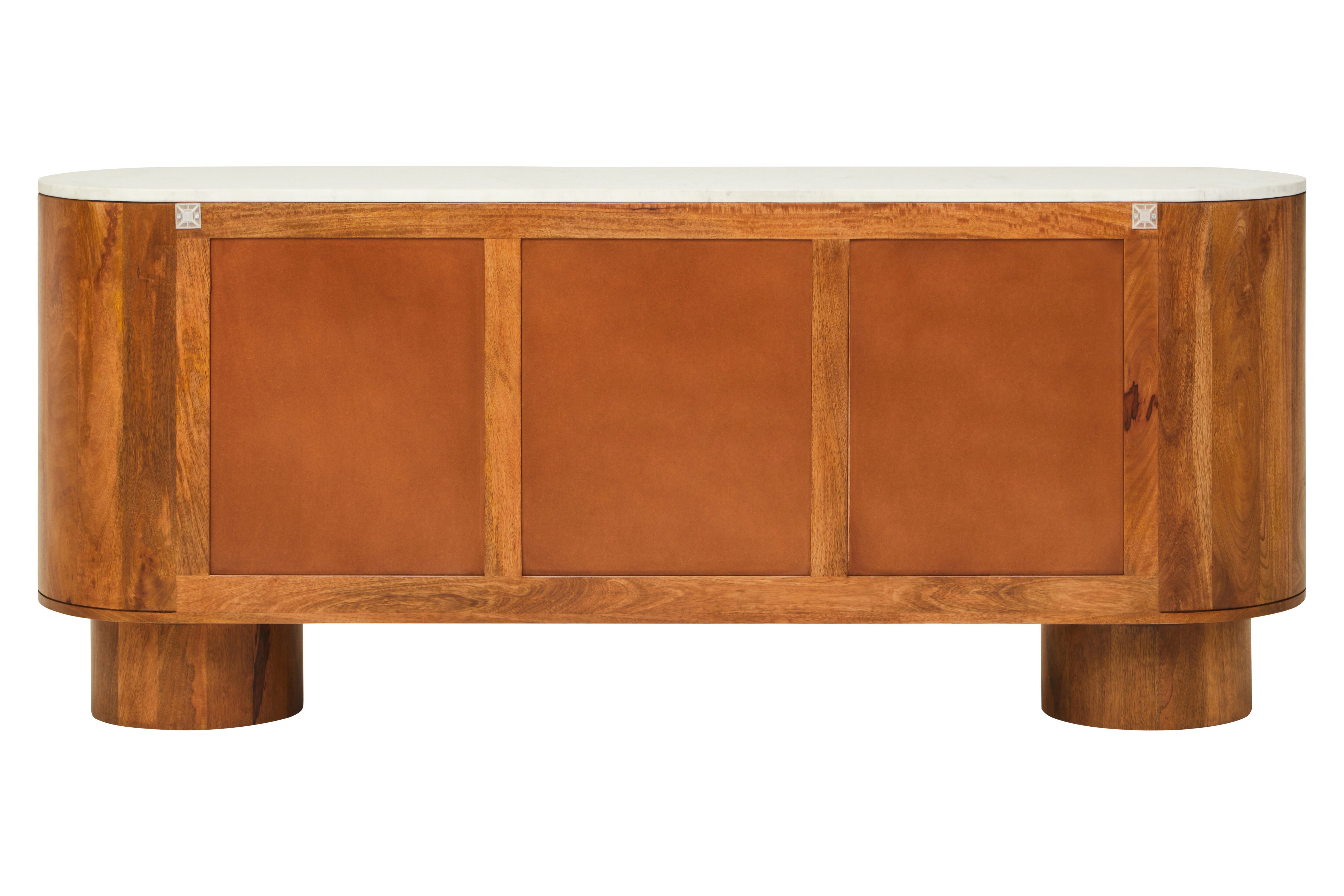 Chiara Carved Brown Mango Wood & White Marble Sideboard | 3 Doors