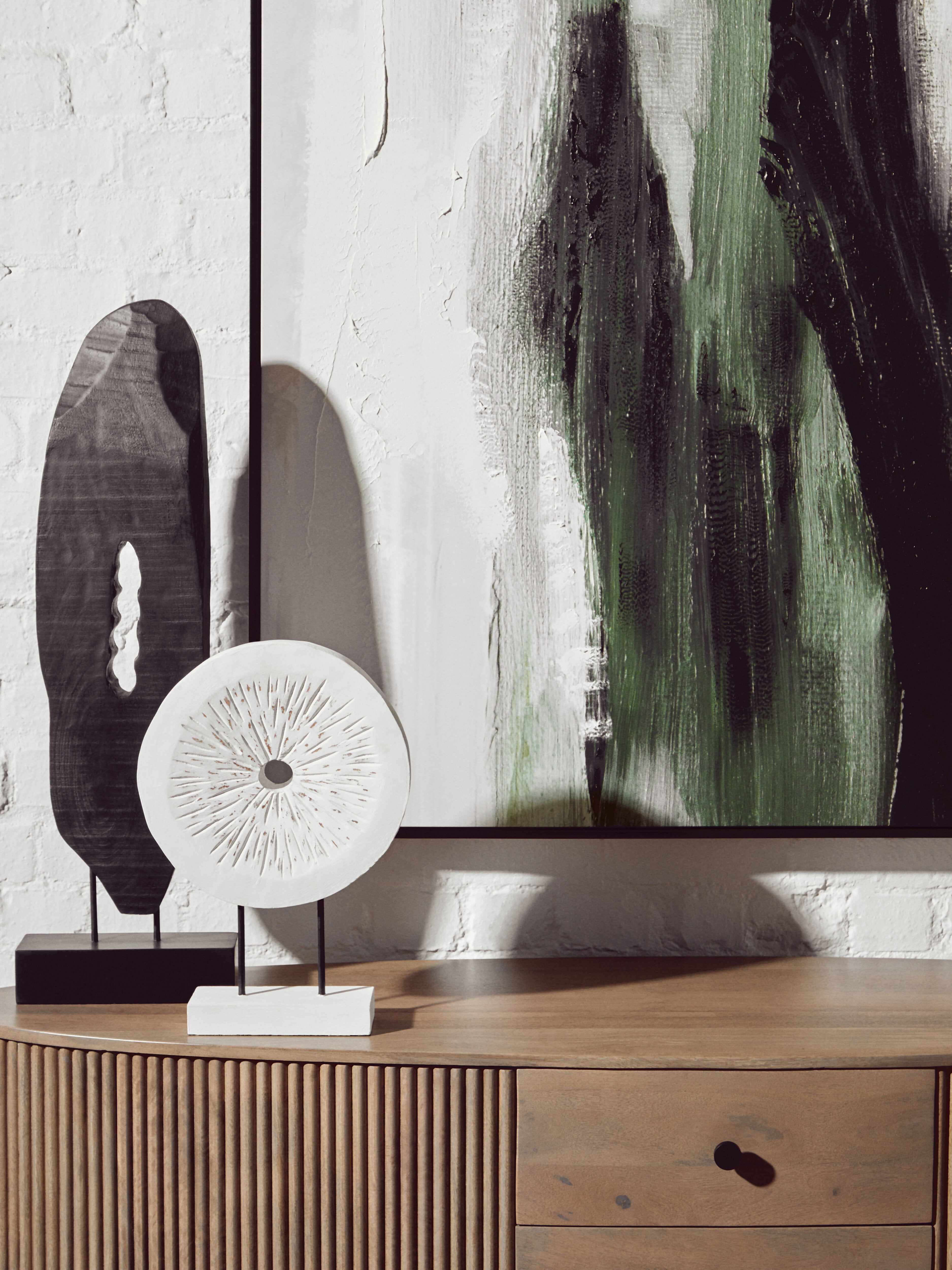 Osprey Distressed White Carved Wood Round Sculpture | Small