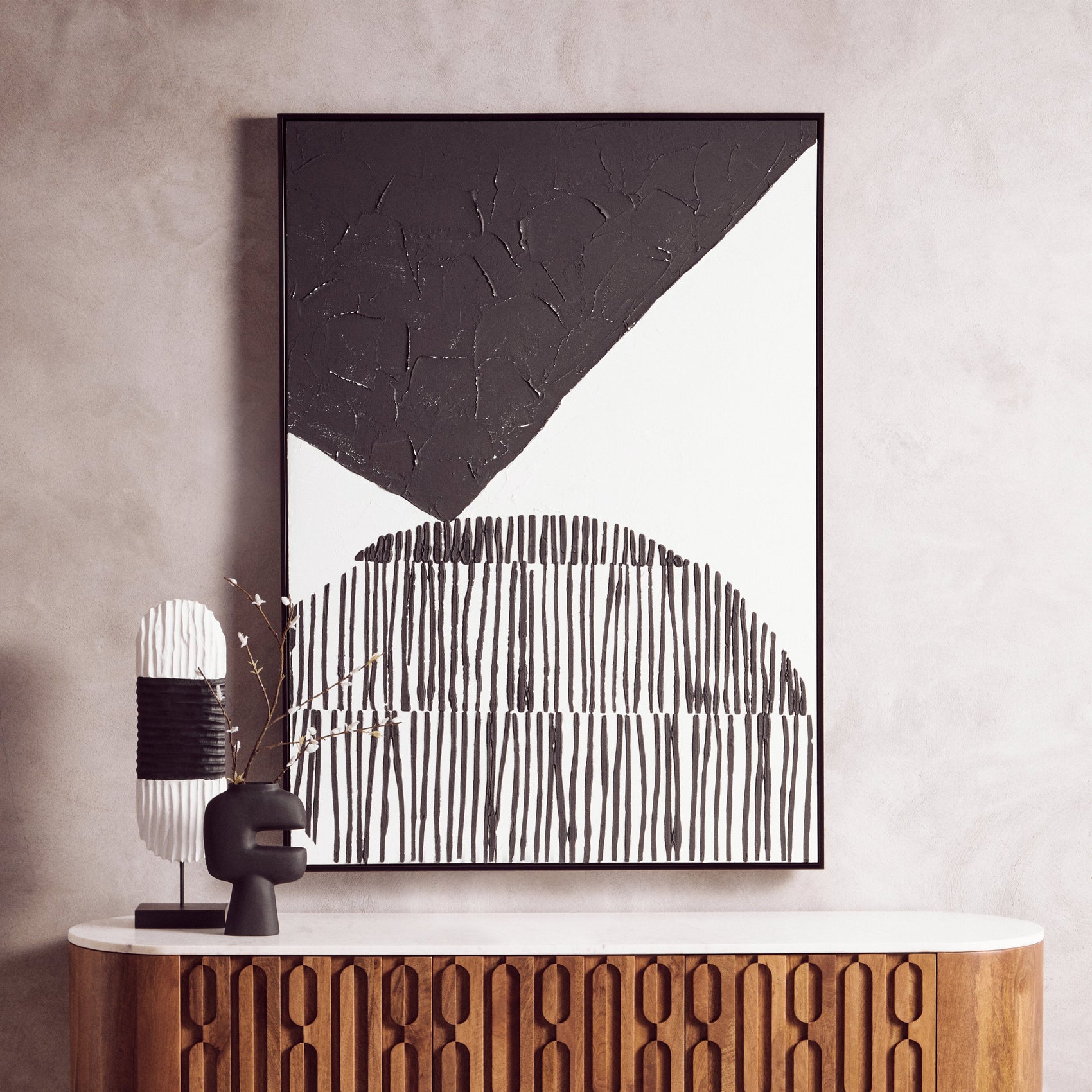 Noah Black & White Abstract Textured Wall Art