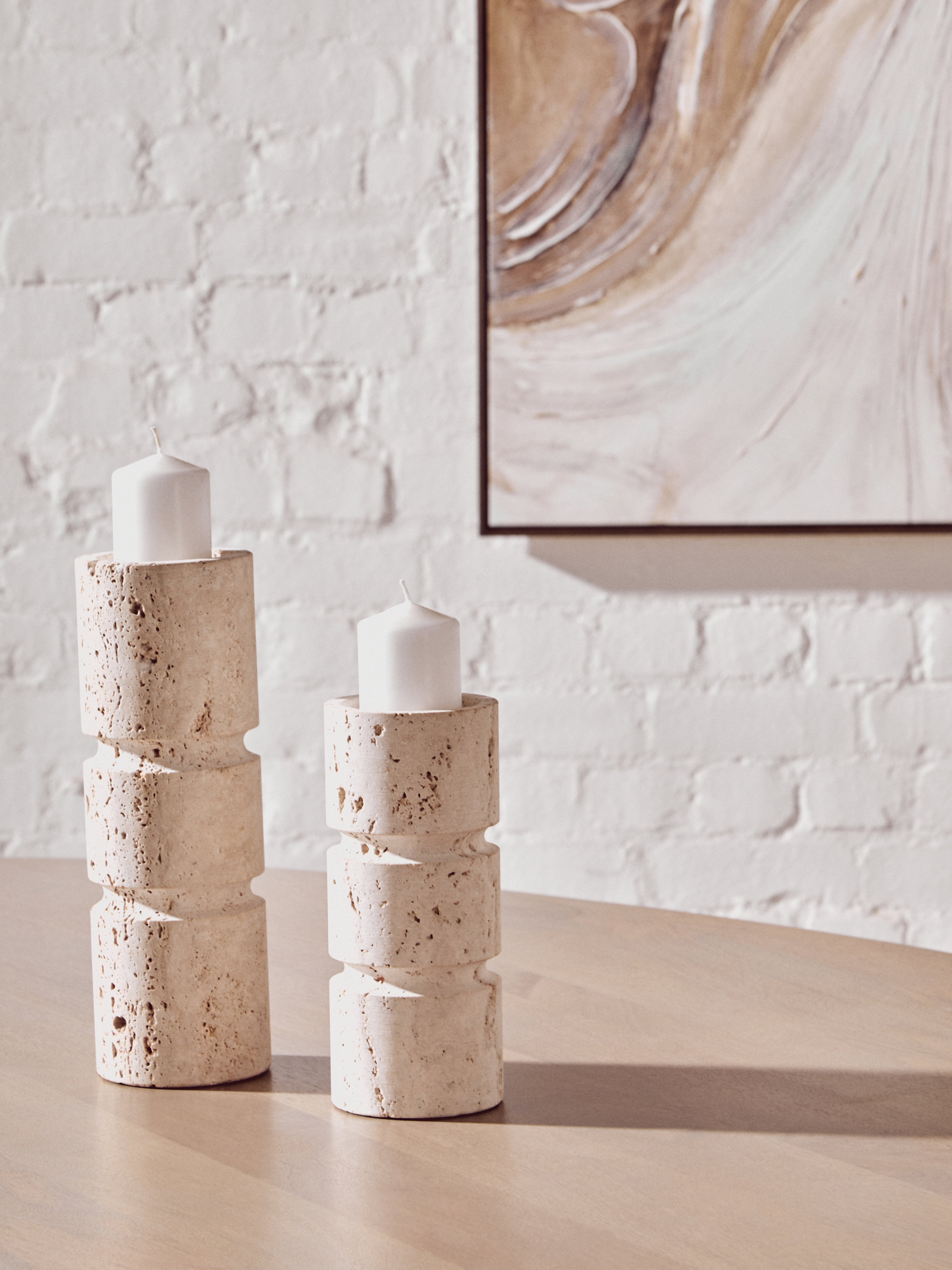 Amo Natural Travertine Stacked Candle Holder | Small