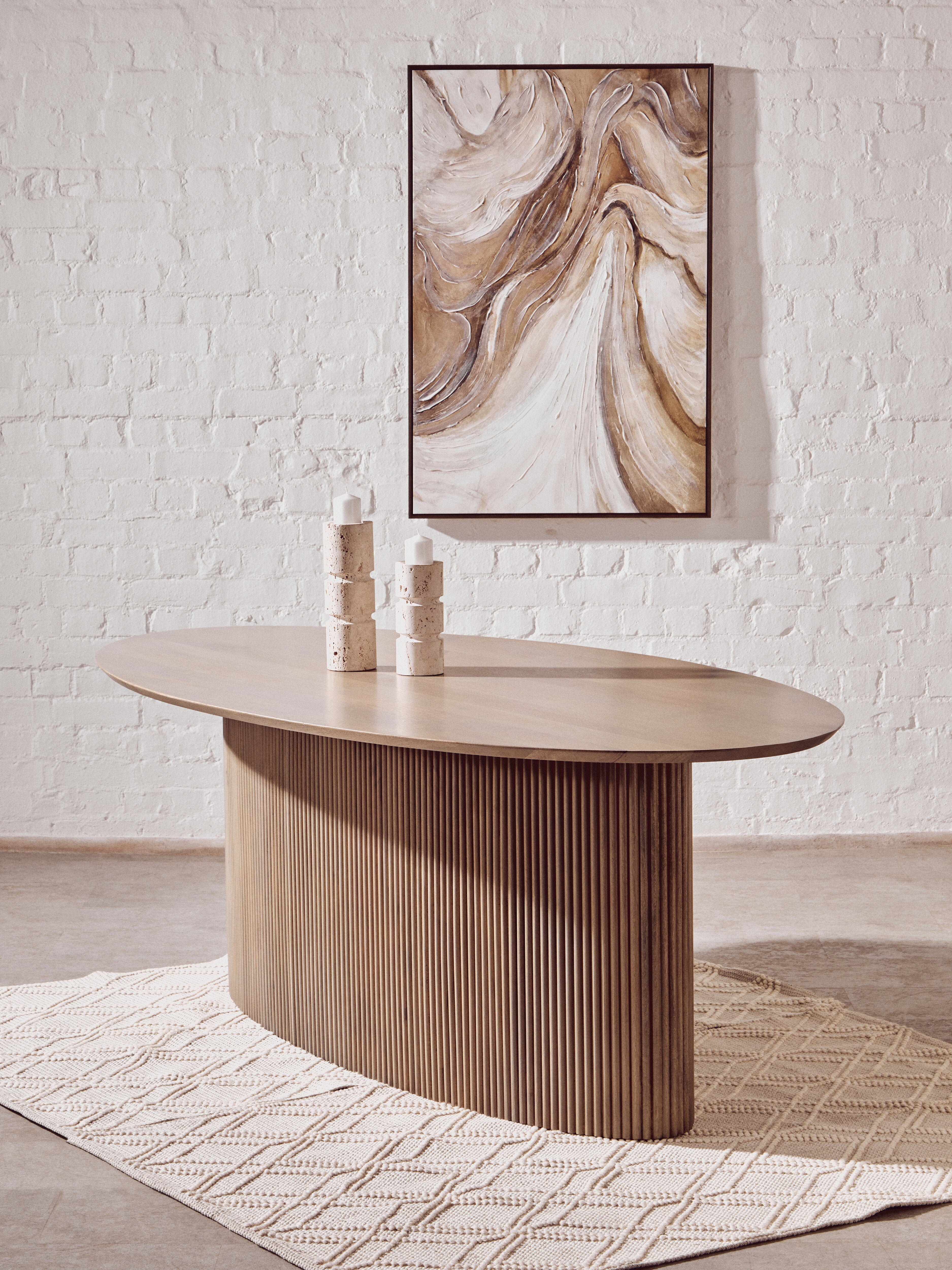 Kelda Grey Mango Wood Ridged Oval Dining Table | 6 Seater