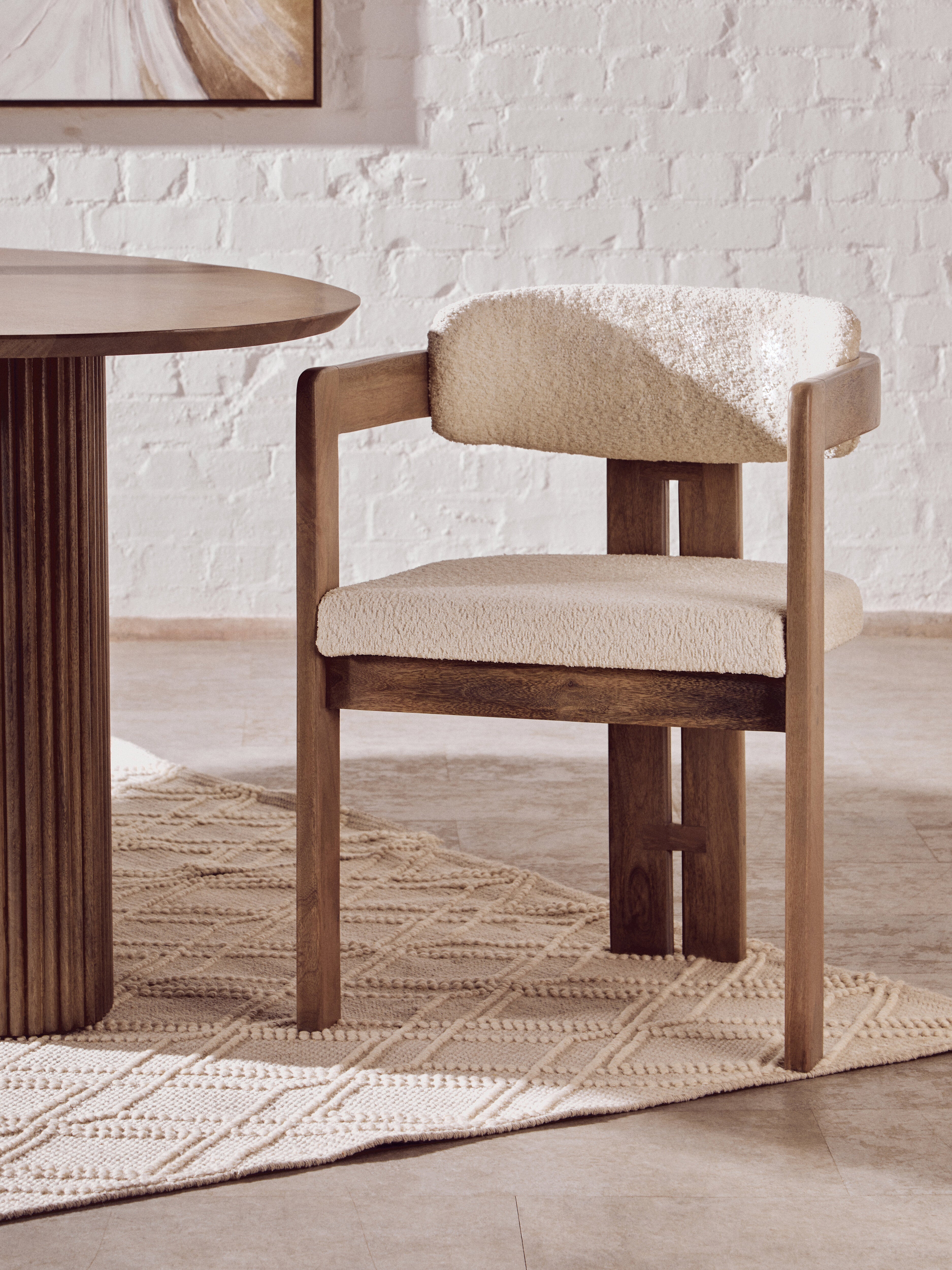 Kelda Grey Mango Wood & Cream Boucle Tripod Dining Chair